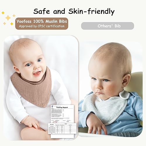 Miniatura 3 de Yoofoss Baberos de muselina para bebé, paquete de 10 baberos tipo bandana 100% algodón, 6 capas, suaves y absorbentes, baberos para niños y niñas