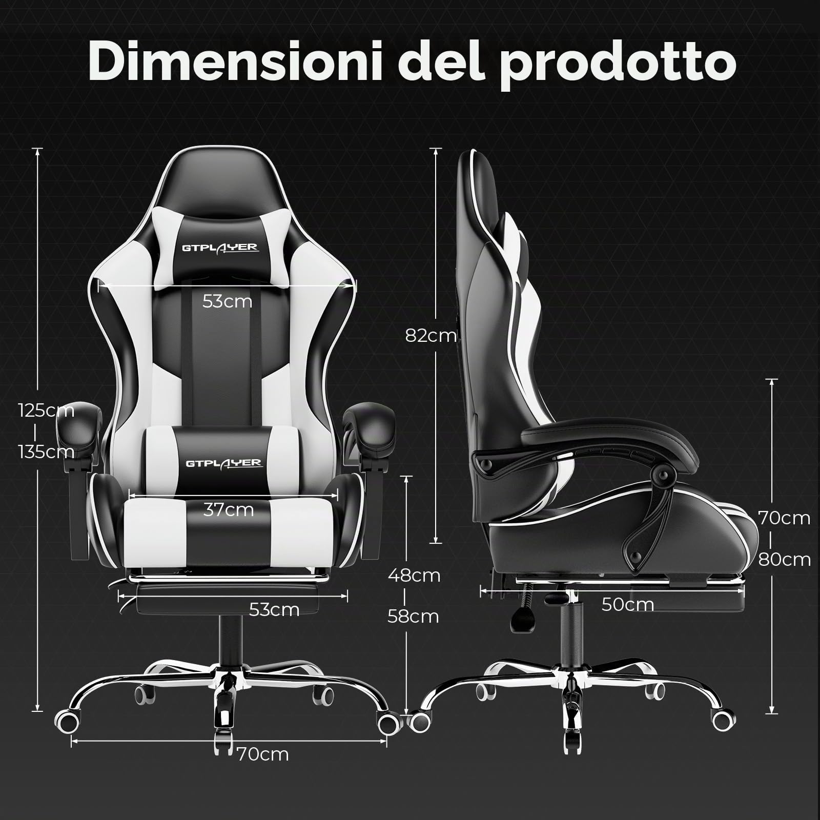 GTPLAYER Sedia Gaming Sedia da ufficio Sedia Gamer Music con altoparlante Bluetooth, design ergonomico (bianco)
