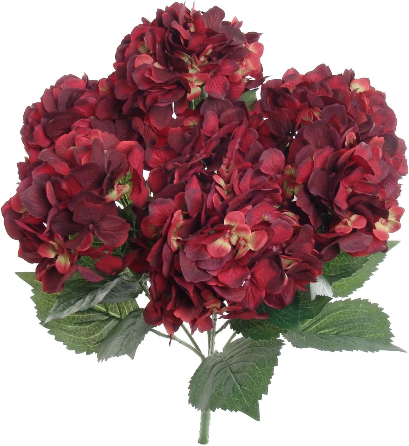 Larksilk Hydrangea Silk Flowers Plant - Burgundy Hydrangea Artificial Flowers - Indoor Home Decoration, Outdoor Plant, Wedding, 2-Pack, Artificial Hydrangeas Bush with 7 Large Gorgeous Bloom Clusters