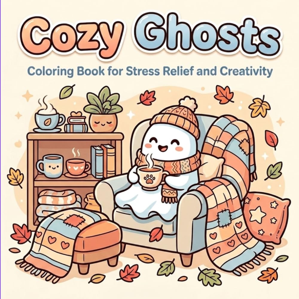 Bold and Easy Coloring Book: Cozy Ghosts: Featuring Super Cute Spooky Characters for Adults and Teens with Simple Designs for Stress Relief