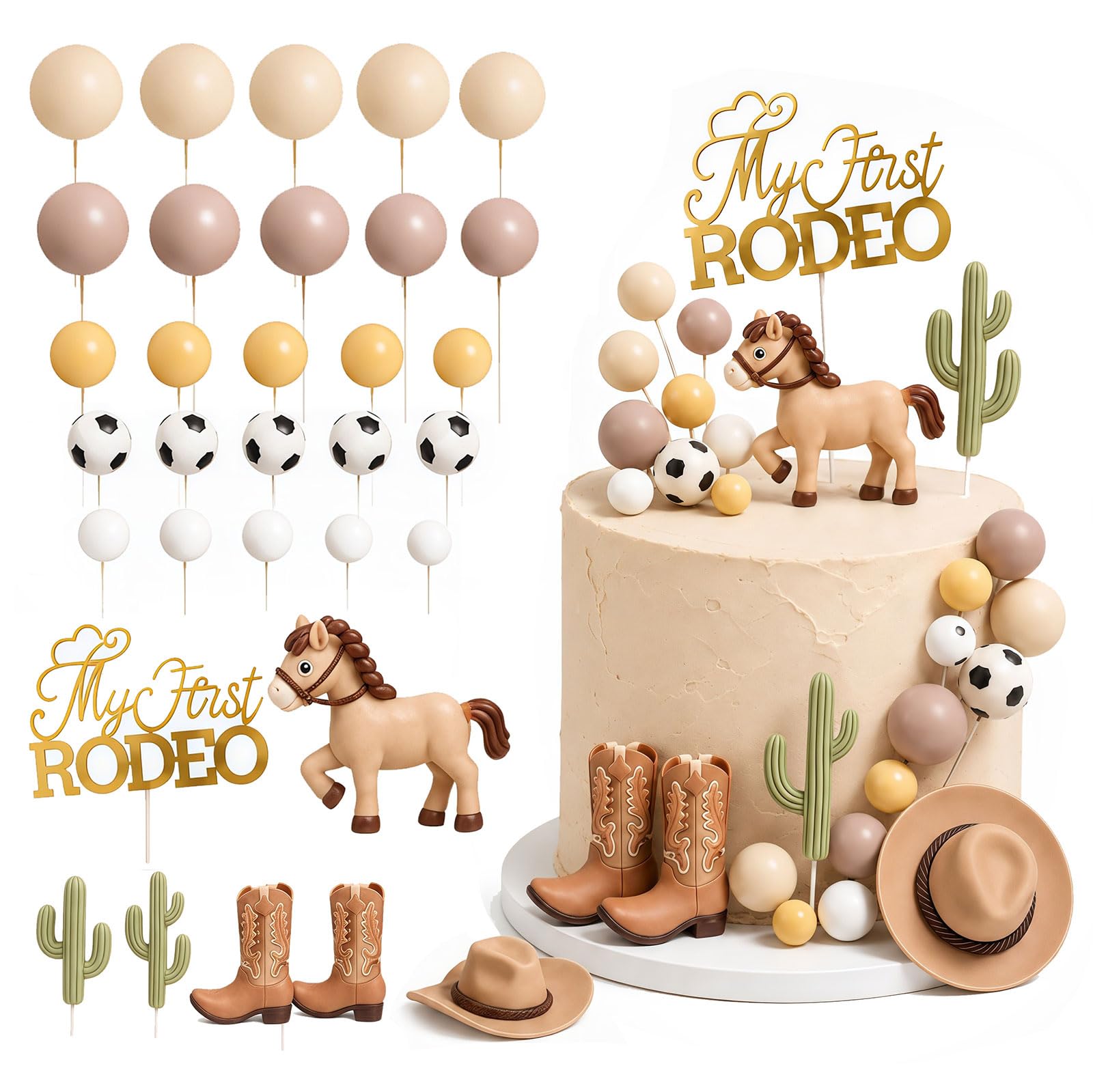 Sukizifa horse cake topper 32 pcs western rodeo cake decorations horse cowboy hat boots cactus balls cowboy cake decorations birthday baby shower party