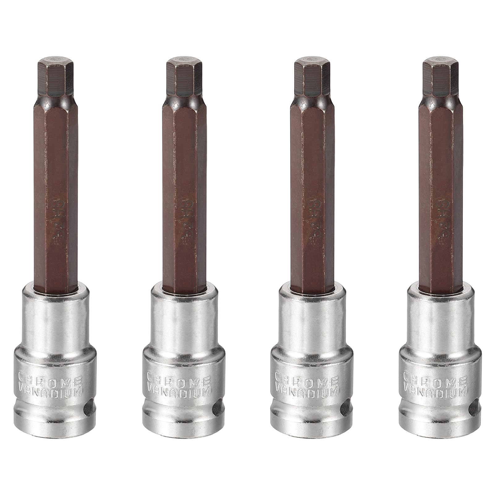 sourcing map 4Pcs Hex Bit Socket 1/2" Drive H8 S2 Steel Hexagonal Head Long Screwdriver Drill Bits CR-V Steel Socket Adapter for Home Auto Axle Hex Nuts Bolts Repair