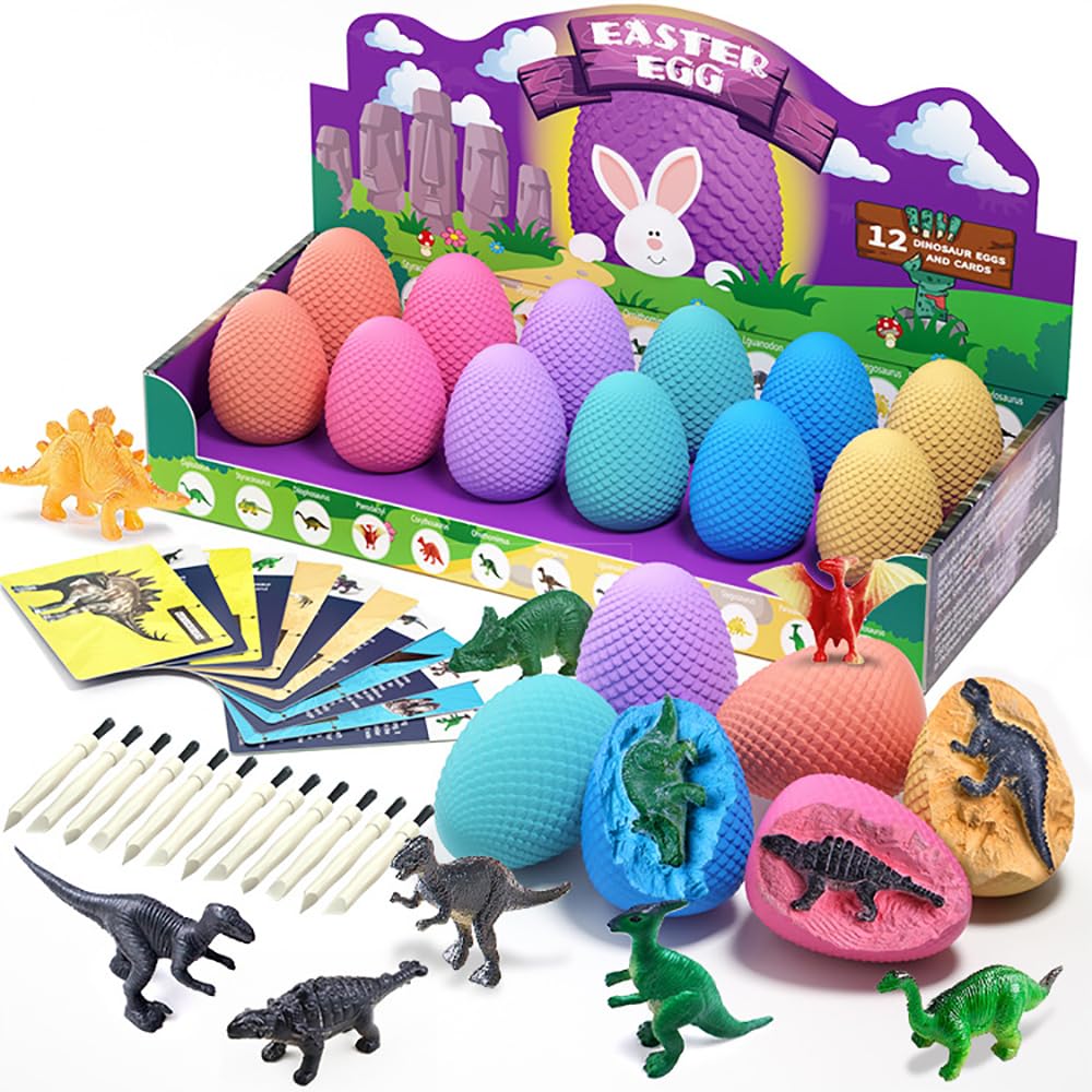 SOIOBLQYDino Eggs Dig Kit, 12 Pack Dinosaur Eggs Excavation Science Experiments Kits for Kids 4-12, Easter Basket/Stocking Stuffers, Toys for 3+ 4 5 6 7 8 9 10 Year Old Boys Girl