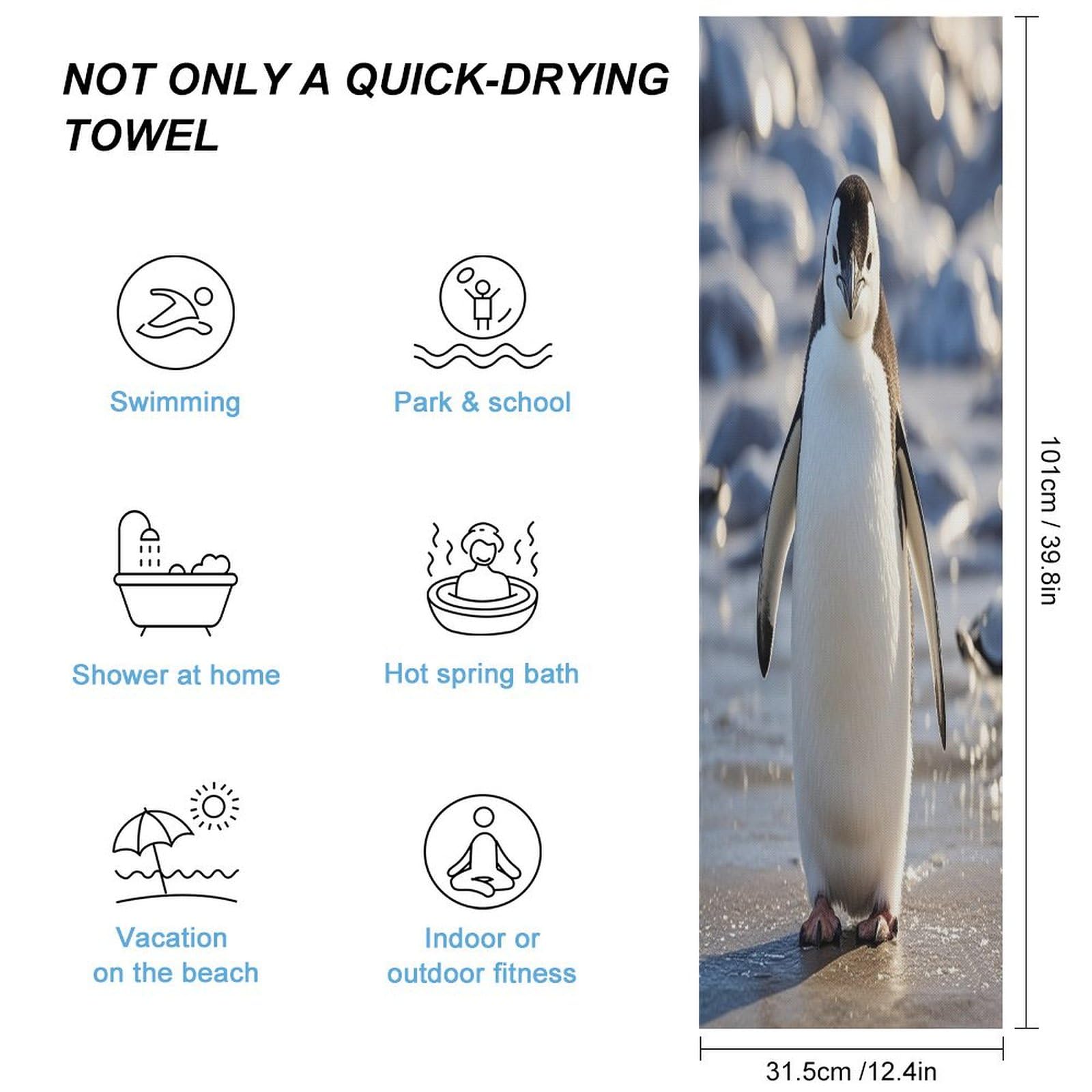 AQRJLPM Cute Penguin Quick Dry Towel Cold Fabric Workout Sweat Towels Highly Absorbing Odor-Free Travel Towel for Hot Yoga Tennis Running Exercise Working Out Camping