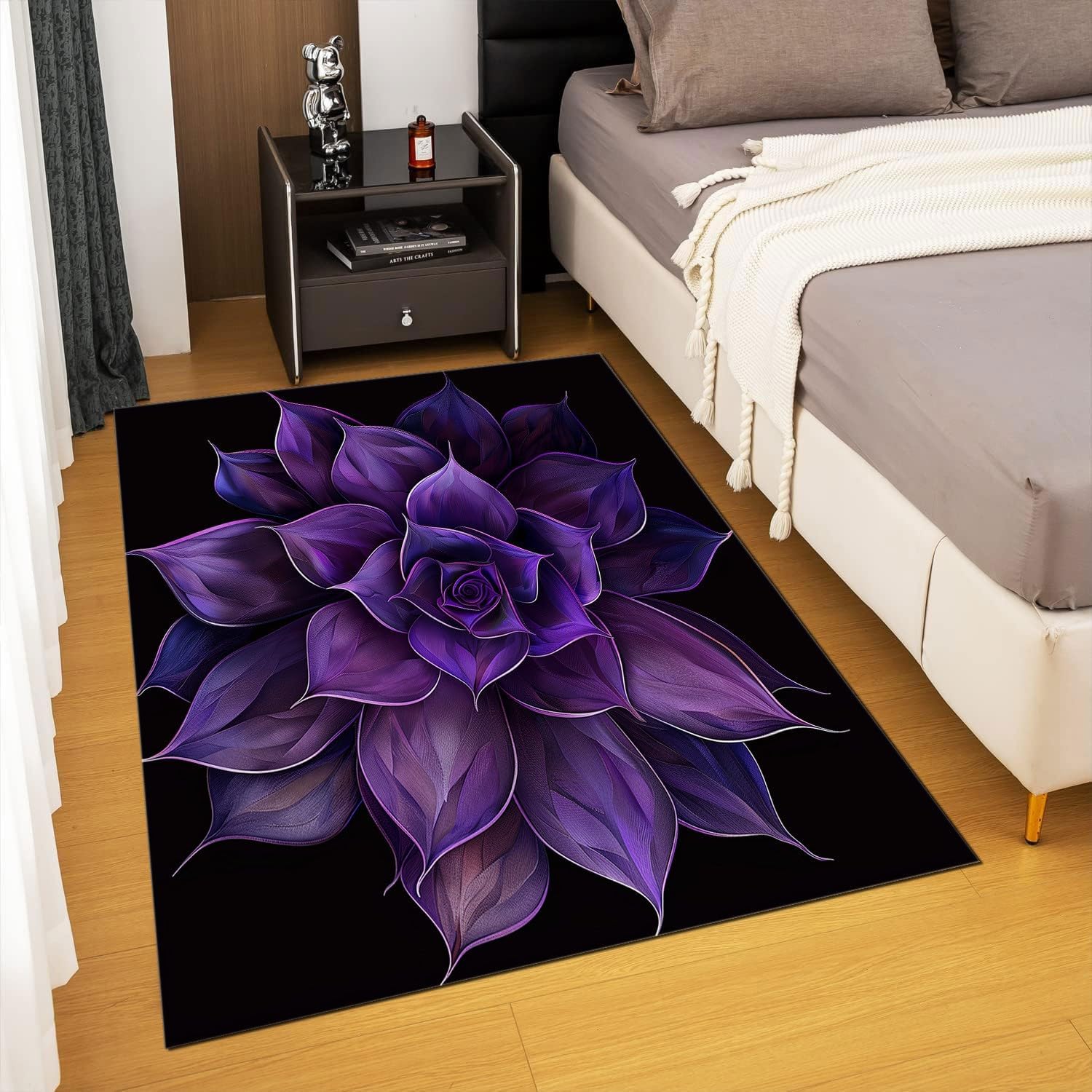 Plant Purple Flowers Area Rug Washable Non Slip Living Room 2 x 3 ft Carpet Mat, Soft Stain Resistance Indoor Carpet, for Bedroom Nursery Runner Mat