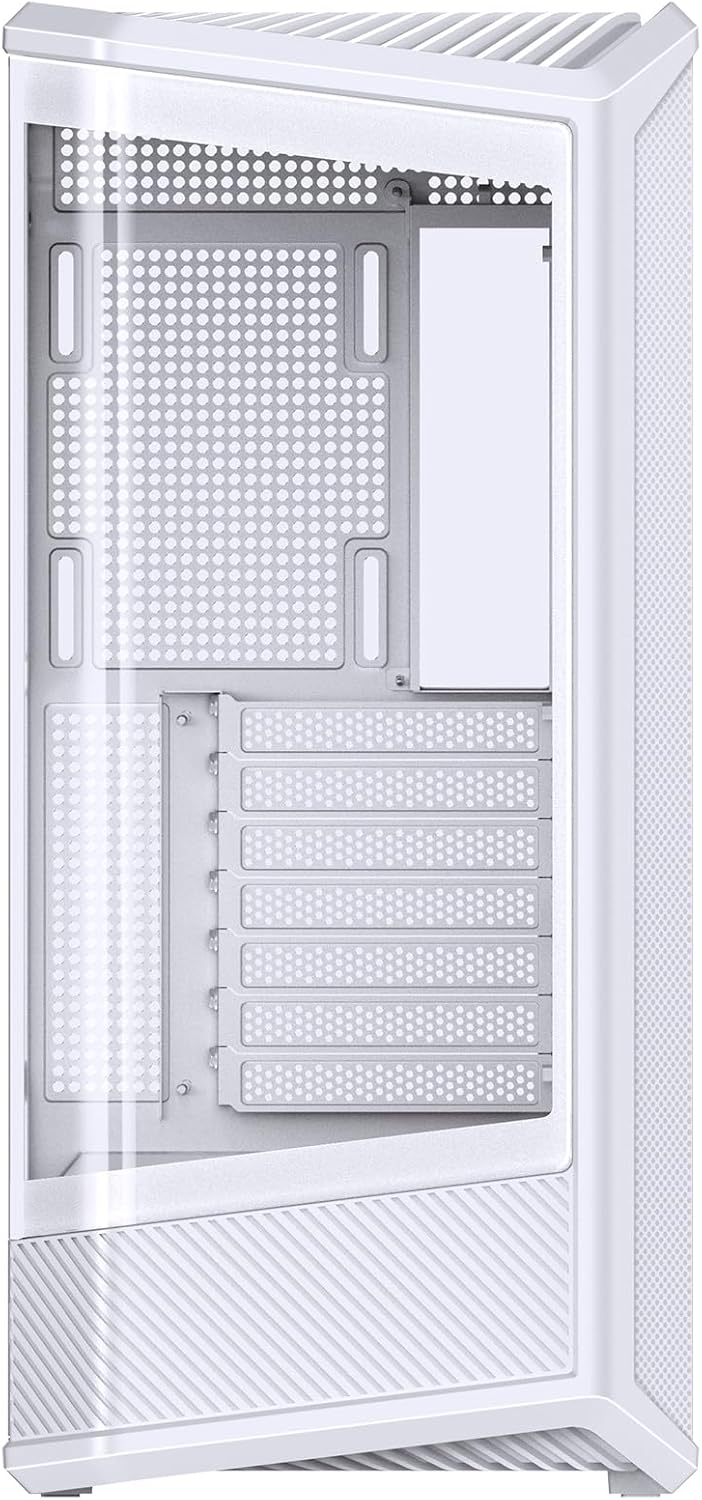JONSBO D400 White ATX Mid-Tower Pc Case,Three-Dimensional Beveled Curved Glass Design, Desktop Computer Case, Support BTF Motherboard/ATX Power supply/Dual360 AIO,10 Fan Positions,White