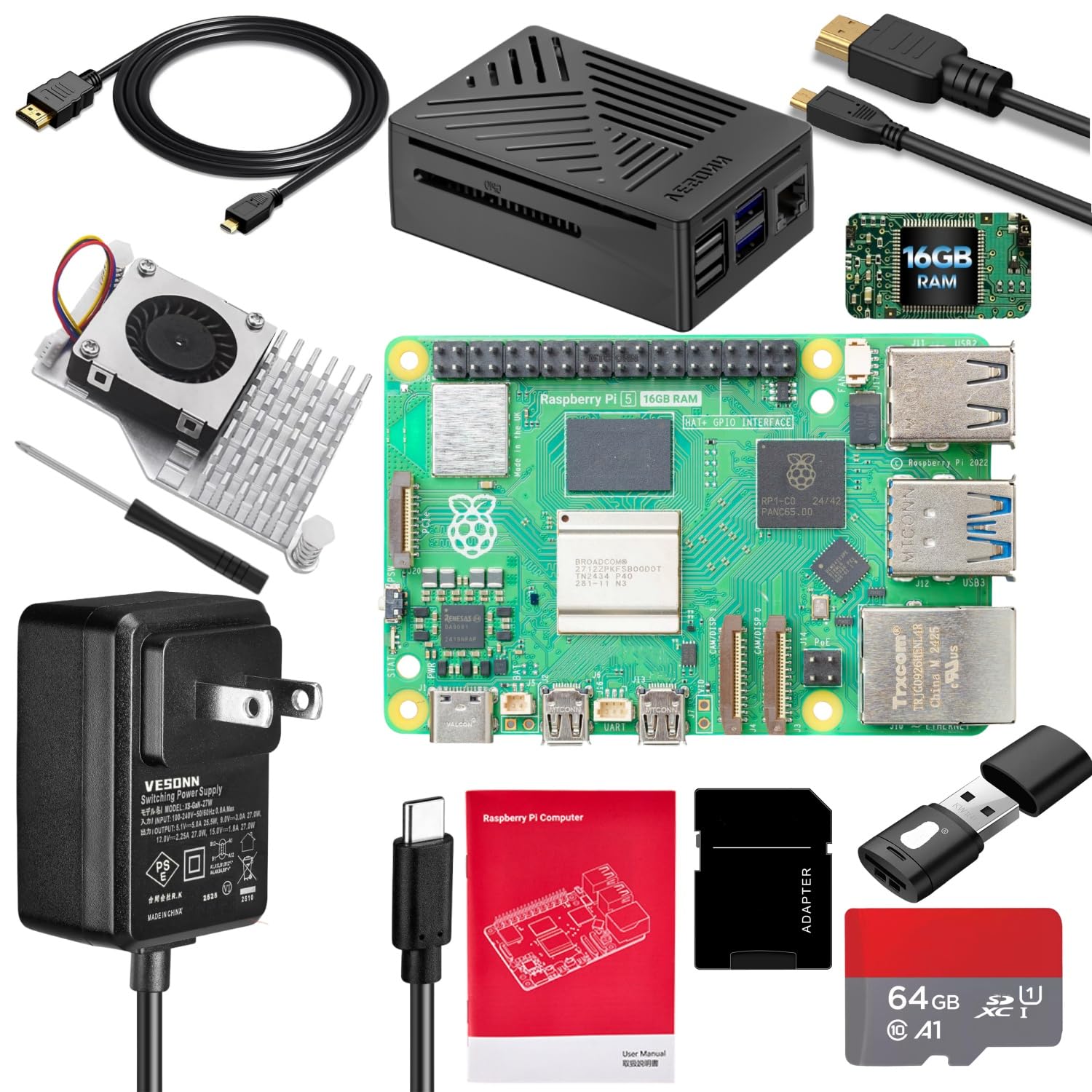 Amazon.co.jp: Vesonn Raspberry Pi5 16GBキット技適済 ラズベリーパイ
