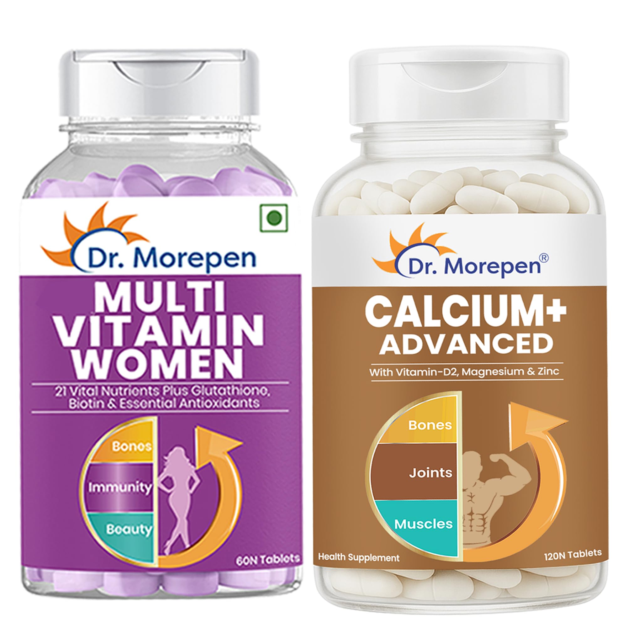 Dr. Morepen Calcium+ Advanced with Vitamin D2, Magnesium & Zinc + Multivitamin for Women with Calcium, Vitamin D3 & 21 Nutrients | Bone, Energy & Daily Wellness Combo-image-18