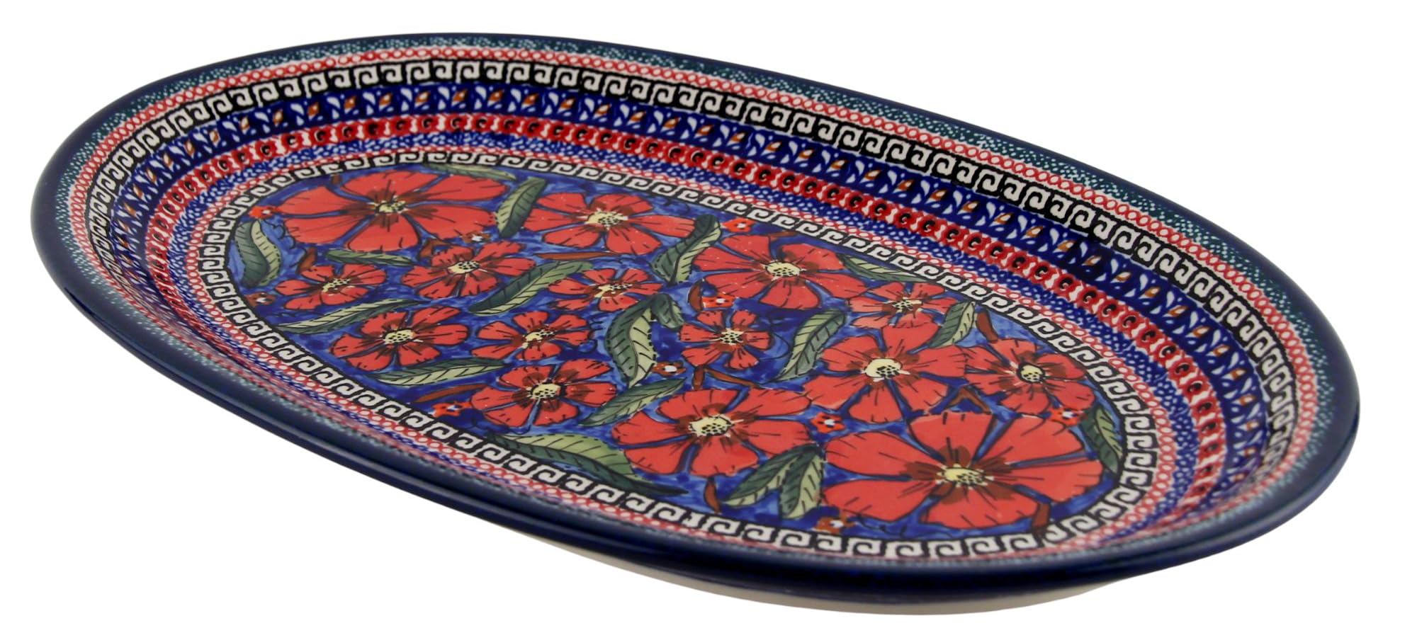 Polish Pottery Market Oval Medium Platter, 14.25" L, 9" W, Handmade by Zaklady Ceramiczne Boleslawiec Poland, Polish Stoneware Trays for Entertaining,