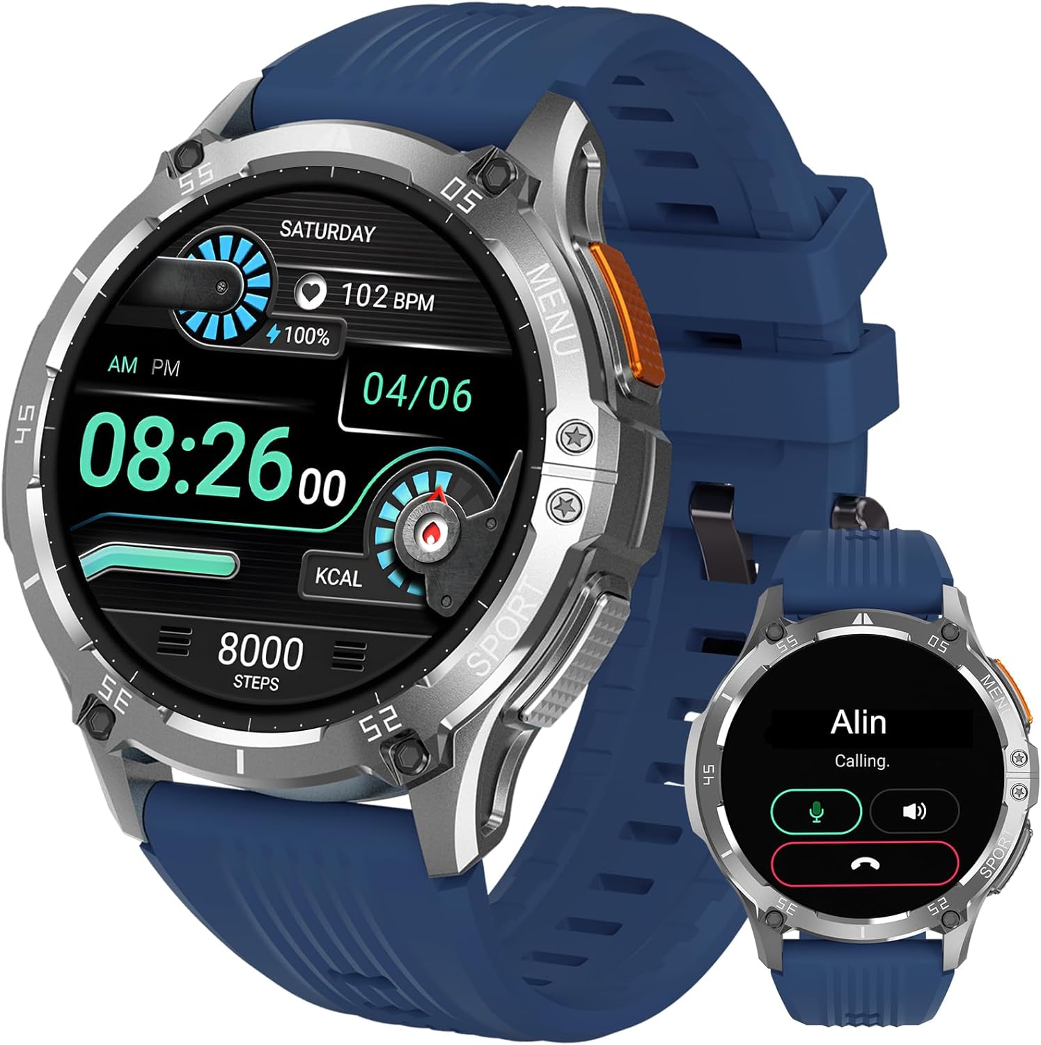 MEGALITH X8 Smartwatch with time, heart rate, and step count displayed