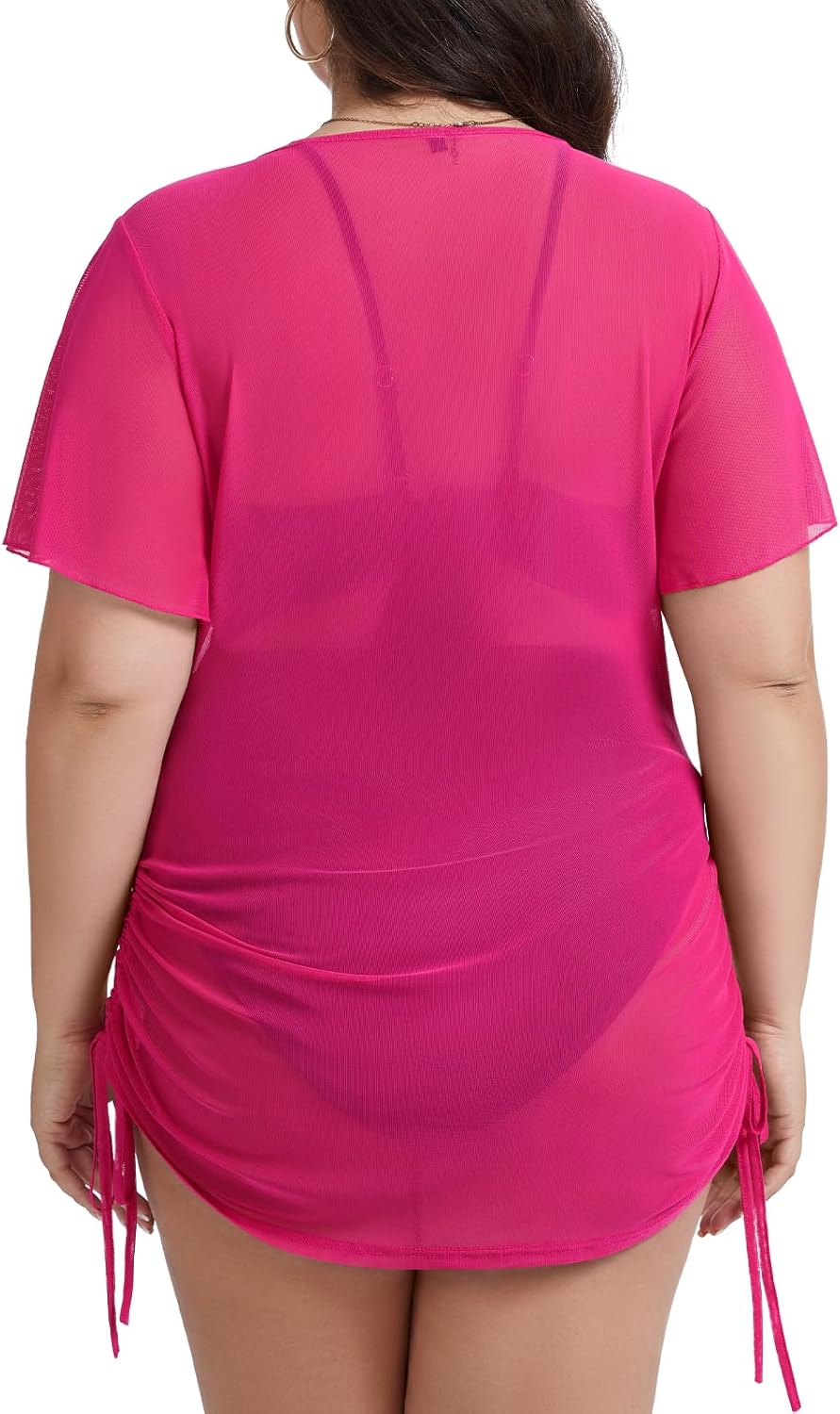 Plus Size Mesh Swim Cover Up for Women Short Sleeve Summer Swimwear Coverup Beach Vacation Bathing Suit Dress