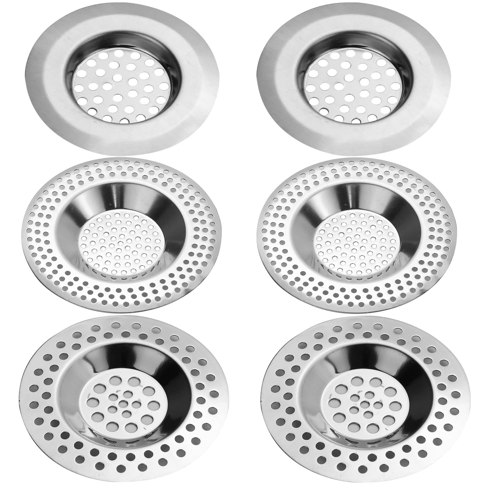 – (Set of 6 Pcs) 3 Sizes Kitchen Sink Strainer Hair Catcher for Shower Drain Cover Sink Plug Strainer for Drainer Protector Blocker Filter Bath Plug Hole Cover Sink Sieve Strainer Metal