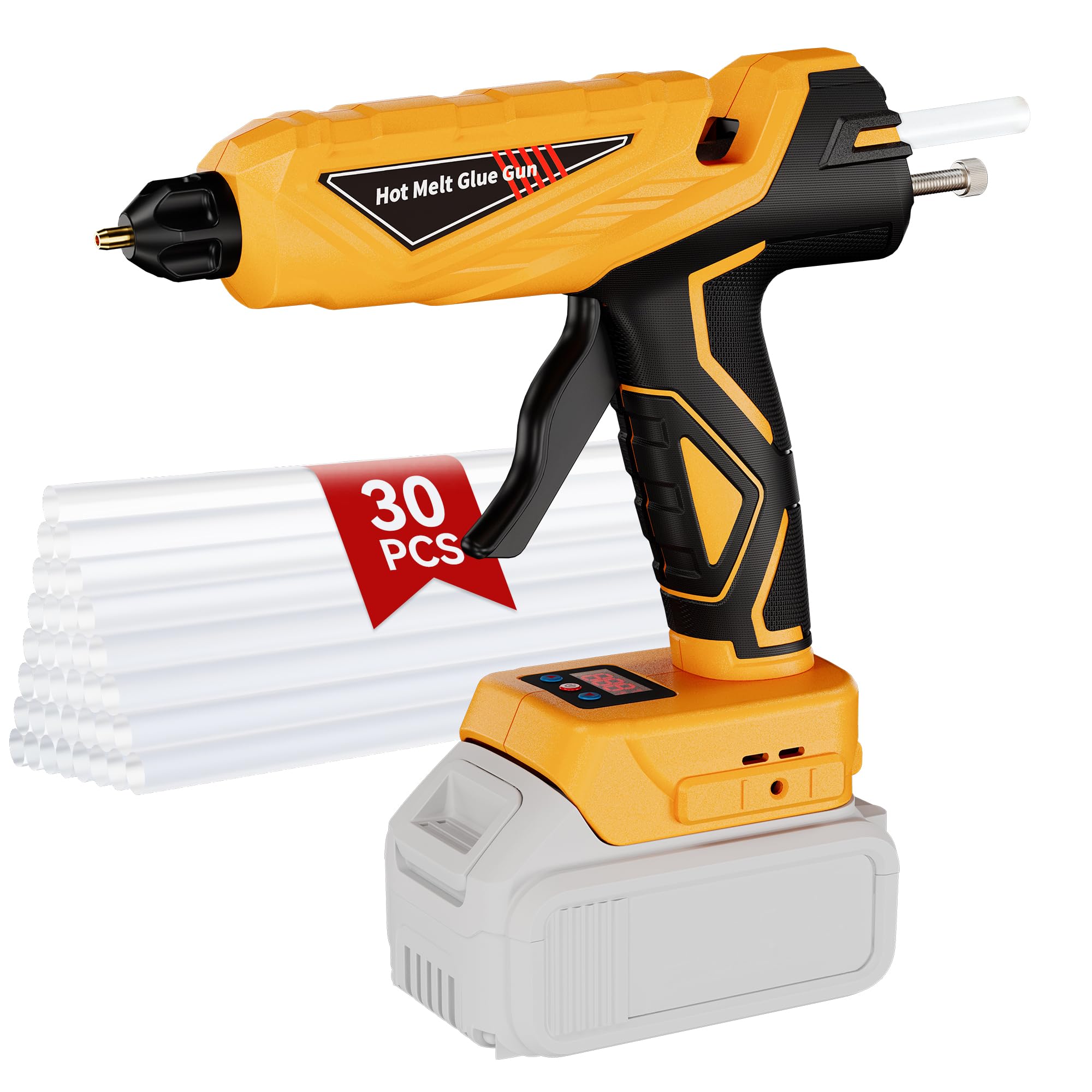 100W Cordless Glue Gun - Digital Temperature Adjustable No Drip Fast Heating Full Size Heavy Duty Hot Glue Gun With 30 Glue Sticks for Crafts DIY