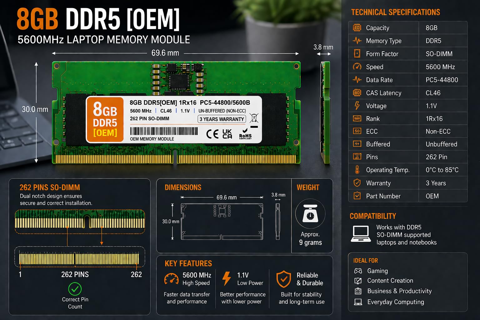 Amazon.in: Buy 8GB DDR5 5600MHz OEM Laptop RAM Compatible with