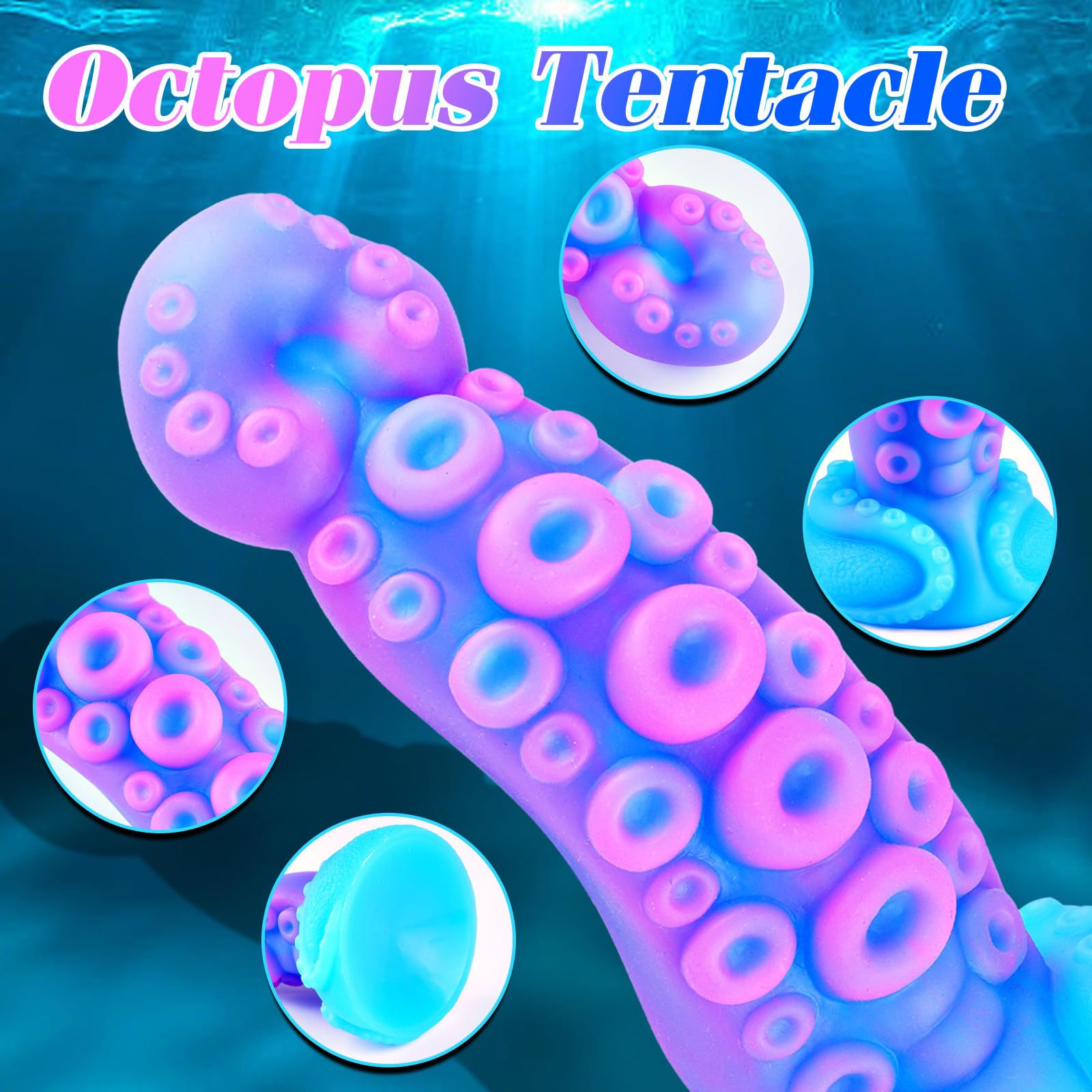 Realistic Monster Tentacle Octopus Dildo 2 Inch Wide, Silicone 8 Inch Extra Large Thick Girthy Anal Dildo Suction Cup, 7 Inch Creature Tapered Alien Dildos Fantasy Colorful Blue Sex Toy for Men Women: L