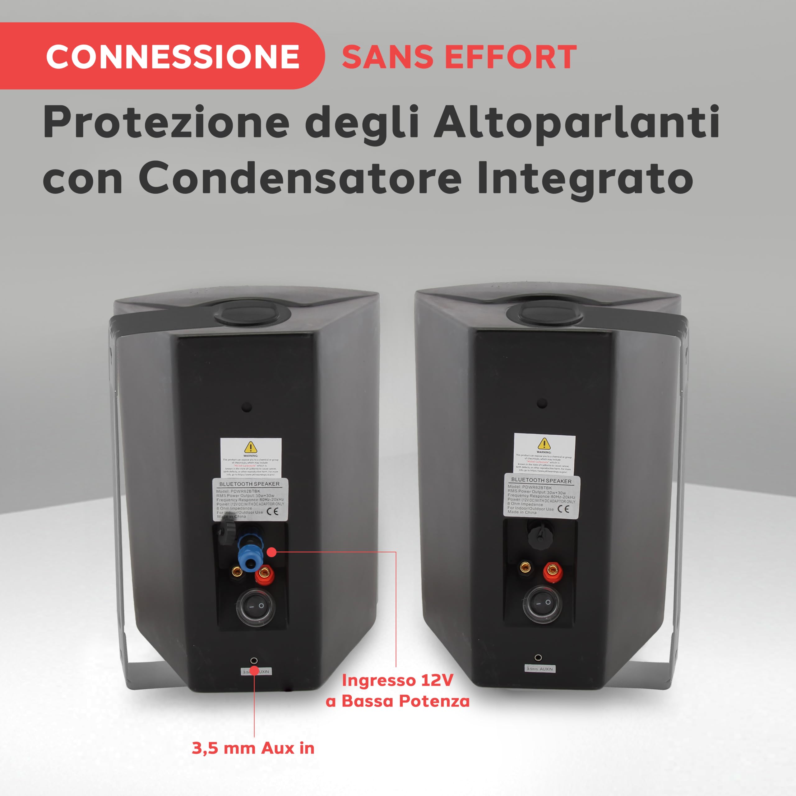 Pyle Coppia Cassa Bluetooth Parete Altoparlanti Resistente Acqua IP44 Interni Esterni Bassi Potenziati Nero