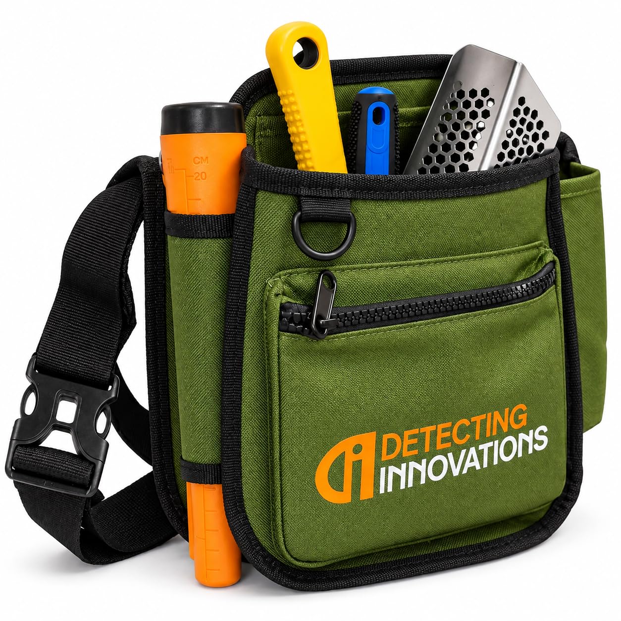 Detecting Innovations Ultimate Waist Pouch for Metal Detecting, Finds Bag with Pinpointer Holster, Durable Metal Detector Accessories (KHAKI GREEN)
