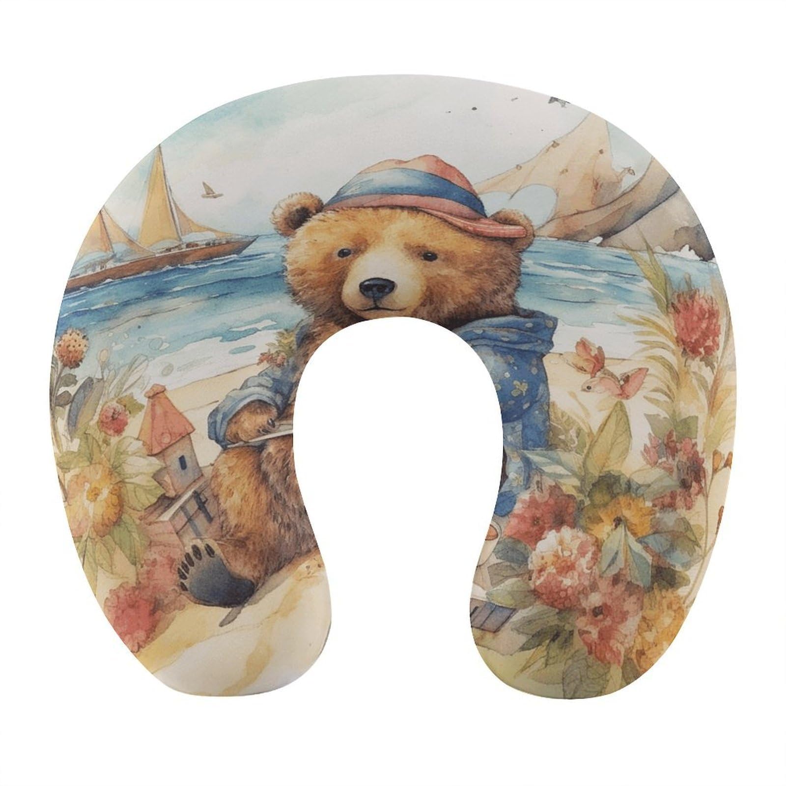 Btcowzrv Style A Bear On The Beach U Shaped Neck Pillow Travel Pillows
