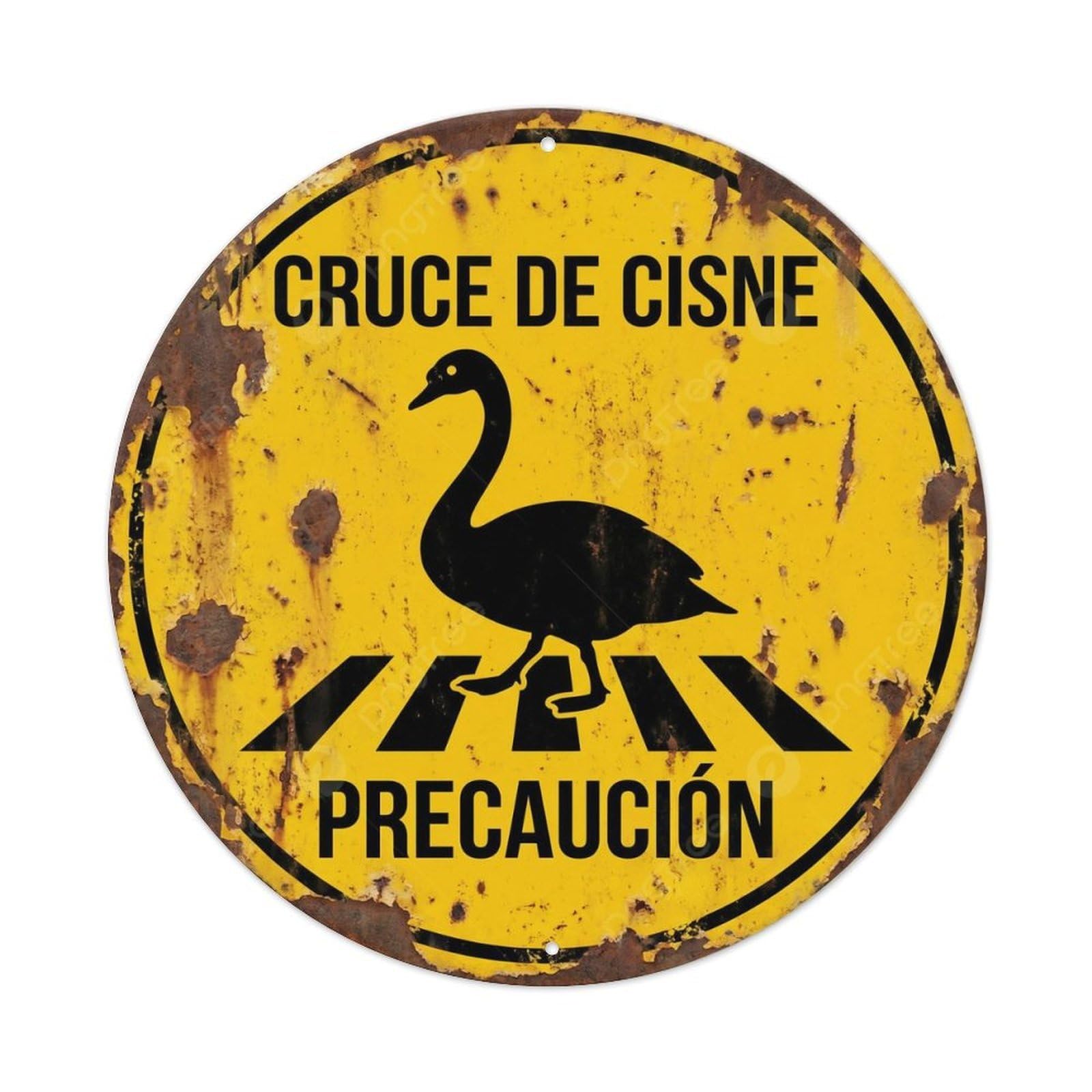 Metal Tin Sign Swan Crossing Precaution Timeworn