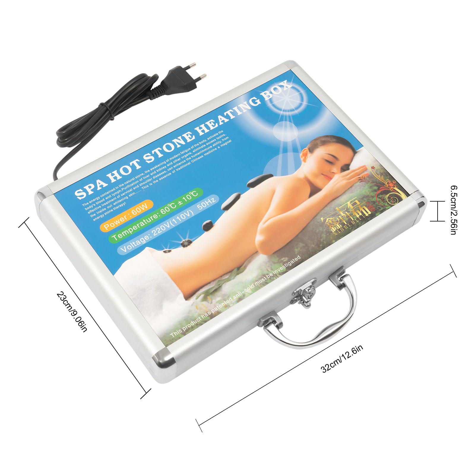 Set de masaje de piedra caliente (18 unidades, portátil, con caja de calefacción)