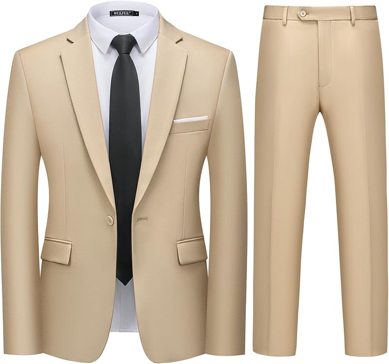 WULFUL Traje de 2 piezas para hombre, conjunto de campera y pantalones sólidos de ajuste delgado con un botón, trajes para hombres, fiesta de graduación, boda y negocios