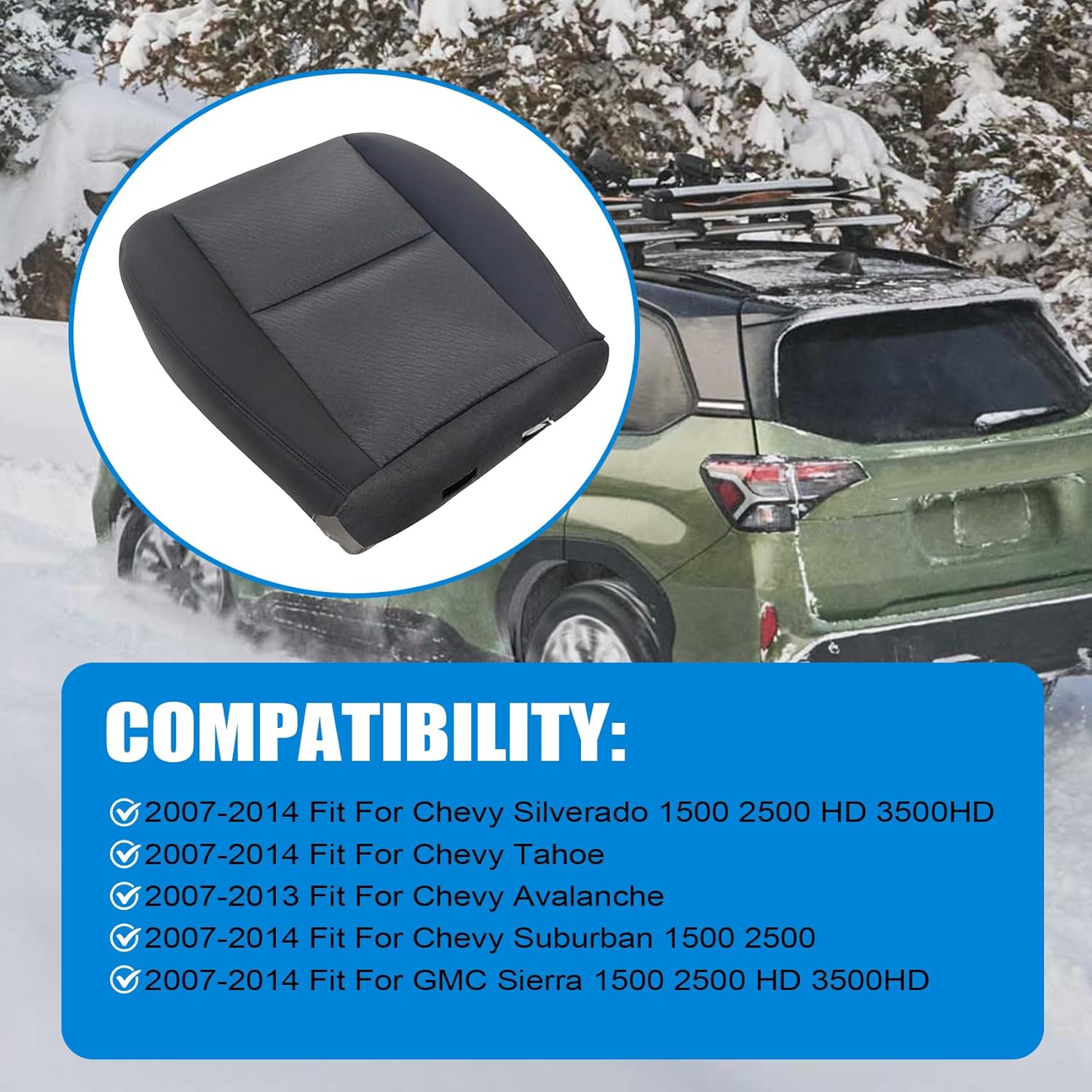 Priprilod Black Cloth Driver Side Bottom Seat Cover & Foam Cushion Compatible with Chevy Silverado Tahoe Suburban Avalanche GMC Sierra Yukon 1500 2500HD 3500HD 2007 2008 2009 2010 2011 2012 2013 2014