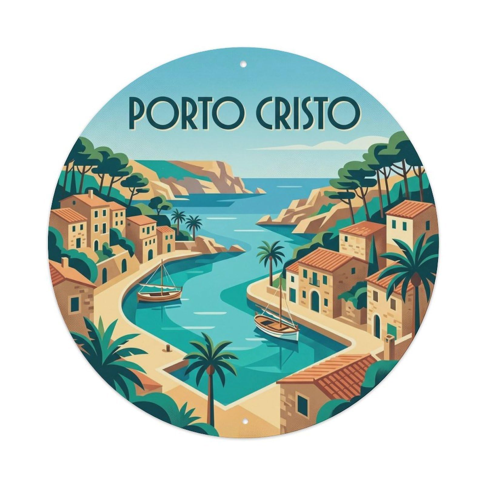 Okahys 8X8inch Classic Style Mallorca Cristo Harbor Balearic Travel Mediterranean Metal Tin Sign