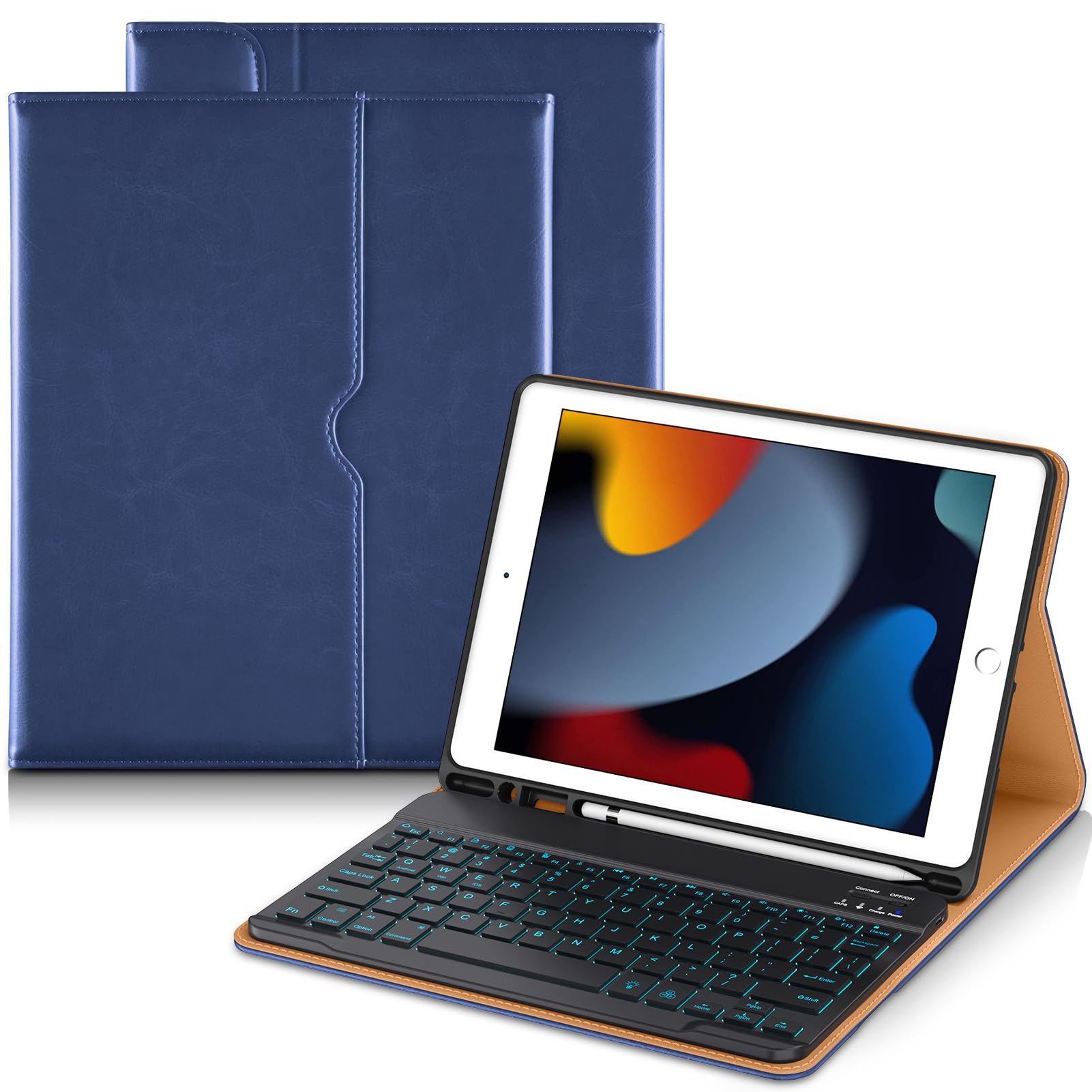 DTTO for iPad 9th/8th/7th Generation Case with Keyboard, Navy Blue