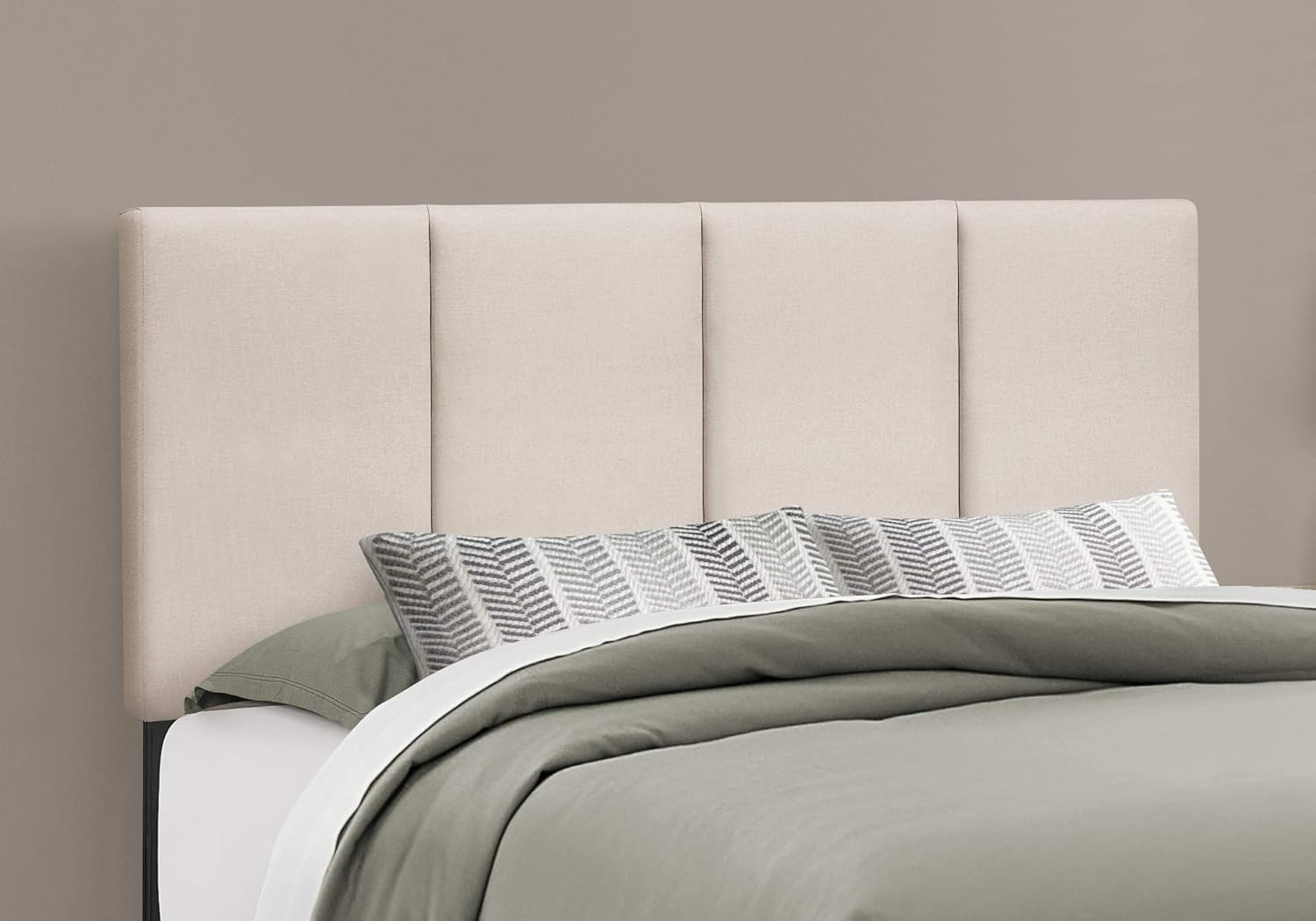 Monarch Specialties I 6026Q Bed, Queen Size, Platform, Bedroom, Frame, Upholstered, Linen Look, Beige, Black, Transitional