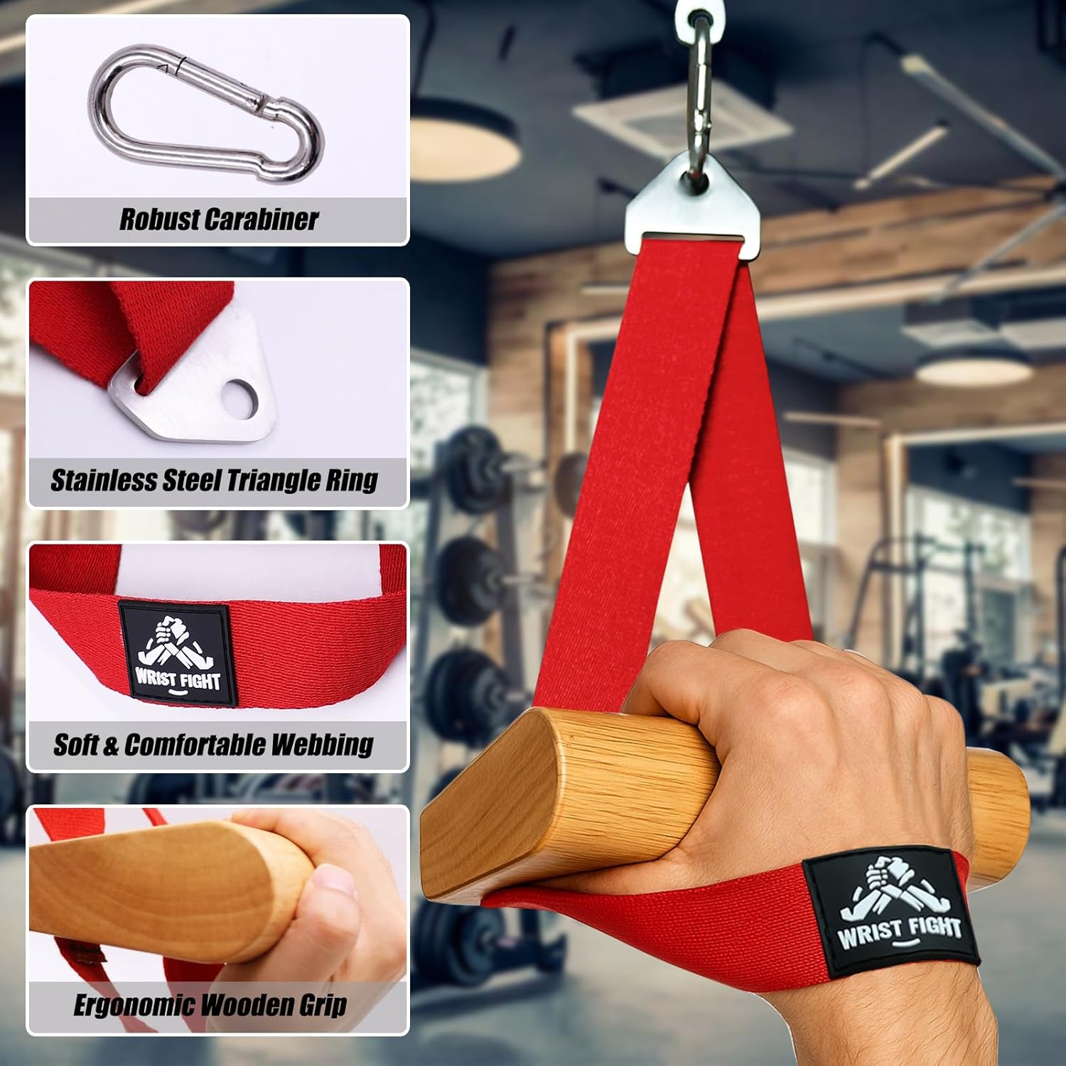 Arm Wrestling Training Handle with Ergonomic Wooden Grip – Wrist & Forearm Strength Trainer Cable Machine Handles, Pulldown Attachments