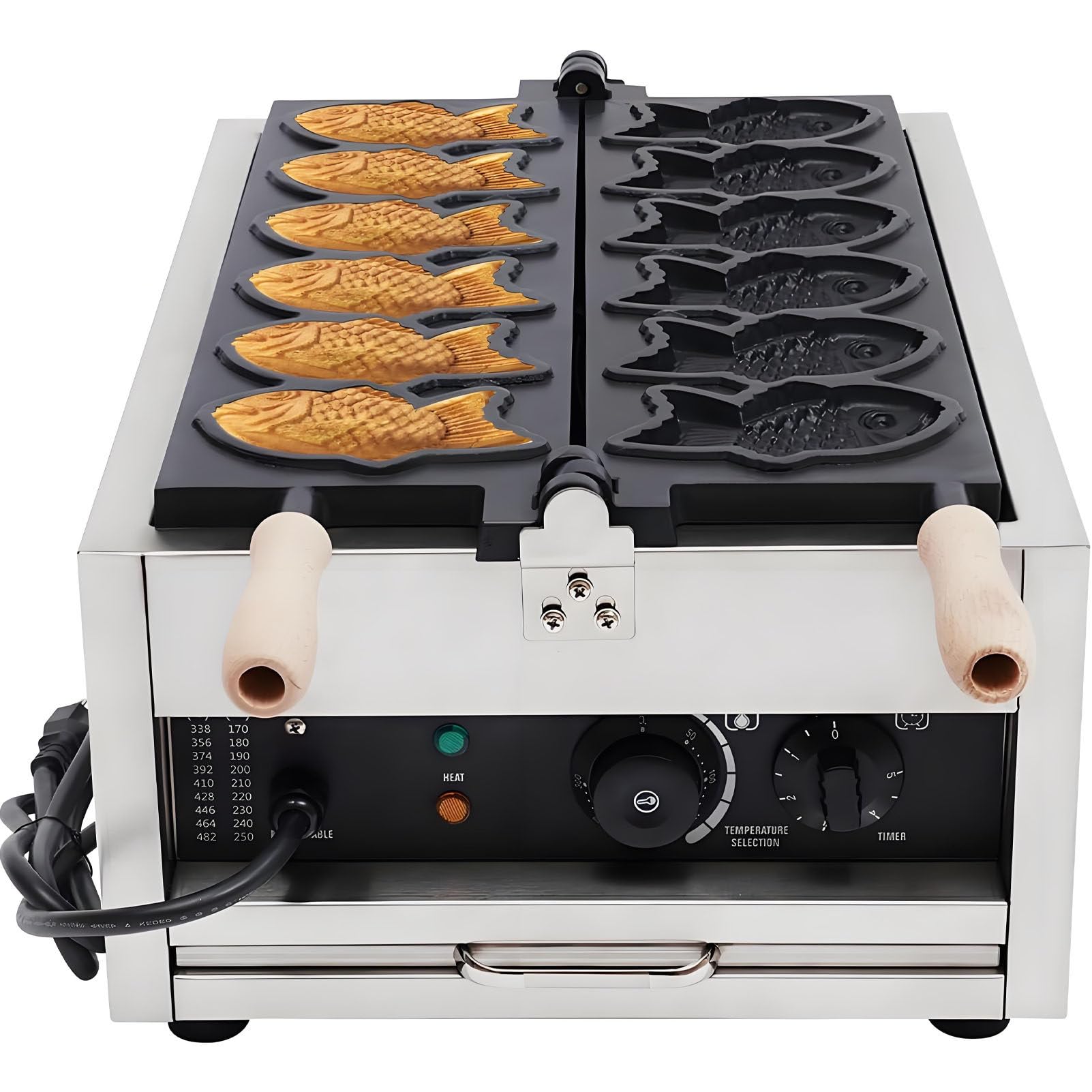 Maszyna do gofrów w kształcie ryby, stal nierdzewna, powłoka nieprzywierająca, mini gofrownica taiyaki, 6 małych gofrów w kształcie ryby, gofrownica rybna, do domowych restauracji
