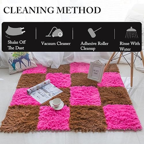 Miniatura 5 de Tapete de espuma entrelazado de rompecabezas de felpa, esponjoso, suave, mullido, para decoración del hogar, 12 x 12 pulgadas, cuadrados,