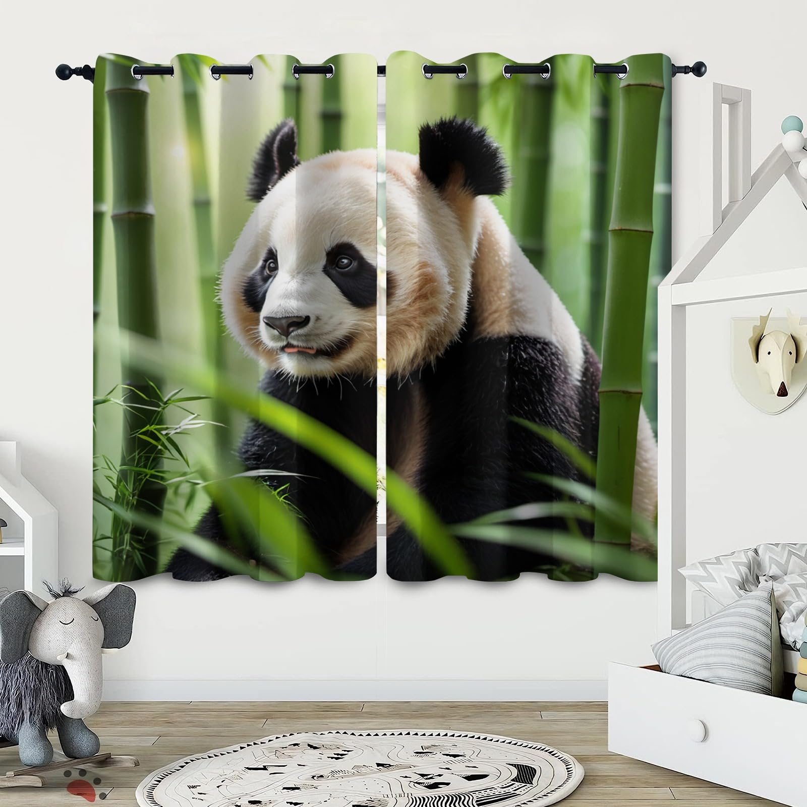 Rideaux Intérieurs Panda Forêt Bambous L70 x H160 CM 2 Panneaux Draperies Animal Occultant D'effet Thermique avec Oeillets Rideau pour Chambre à Coucher Cuisine Salon Salle Bain