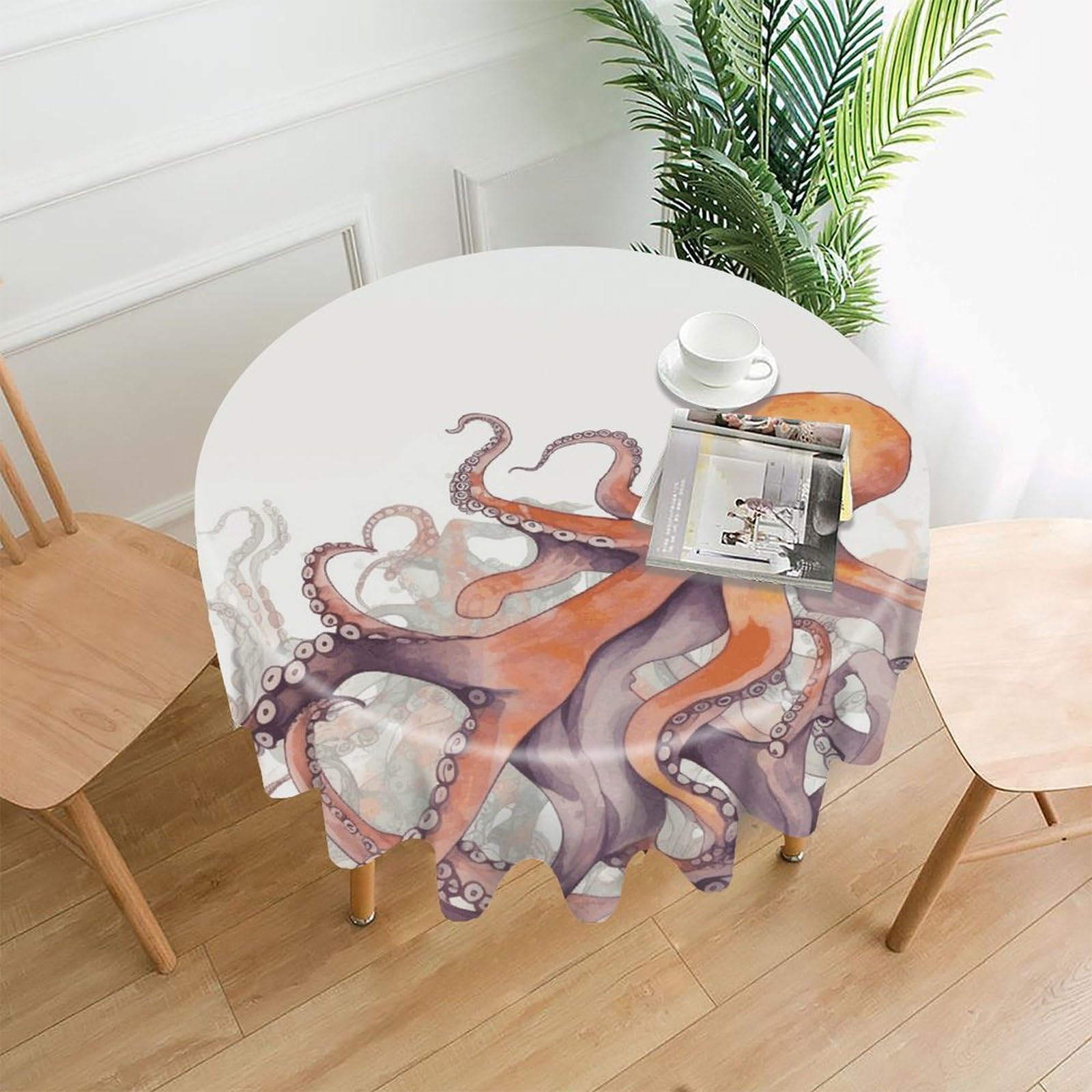 Octopus Tentacles Tablecloth, Exquisite Round Wrinkle Free Tablecloth Straight Edge Anti-Fade Premium Polyester Tablecloth Waterproof Folding Table Cover for Tables Decoration