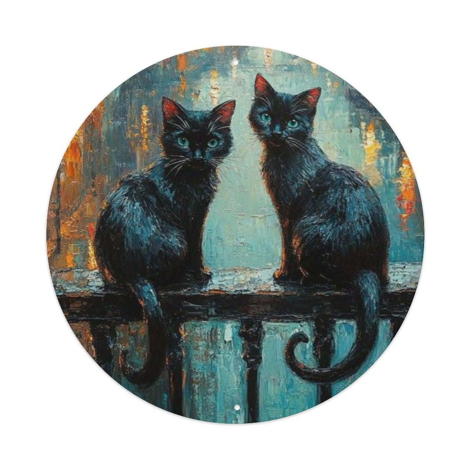 Animal Black Cat Venice Night Canal Mysterious Atmosphere Vintage Metal Tin Sign Plaque Wall Decor for Cafe, Club Bar, Office, Garden Metal Poster 8x8Inch