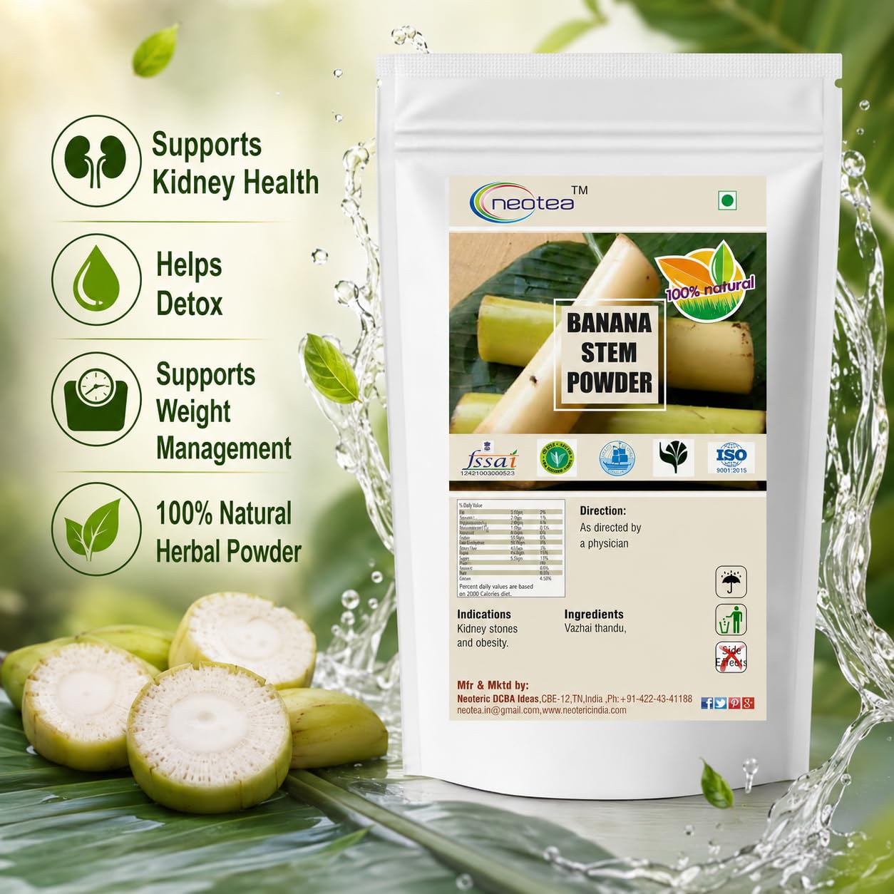 Neotea Banana Stem Powder | Rich in Fiber for Weight Loss & Digestive Health | Vazhai Thandu | Musa Acuminata | Kele Ka Tana Unnipindi | Natural Detox, High in Potassium & Vitamin B6 | Pure and Organic 50 GM Pack Of 10 — Amazon image 2