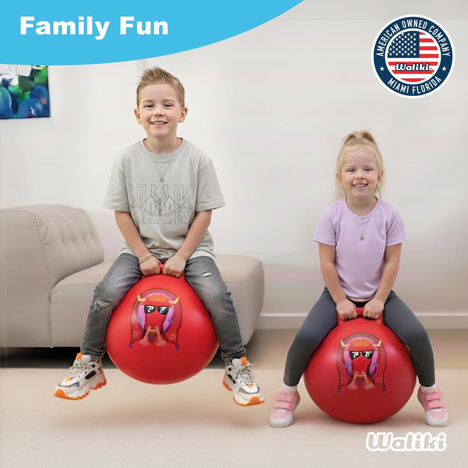WALIKI Hopper Ball Toy for Boys and Girls Ages 6 7 8 9 | 20” Red Rodeo Bull Hop Ball | Jumping Sit & Bounce Outdoor Toy