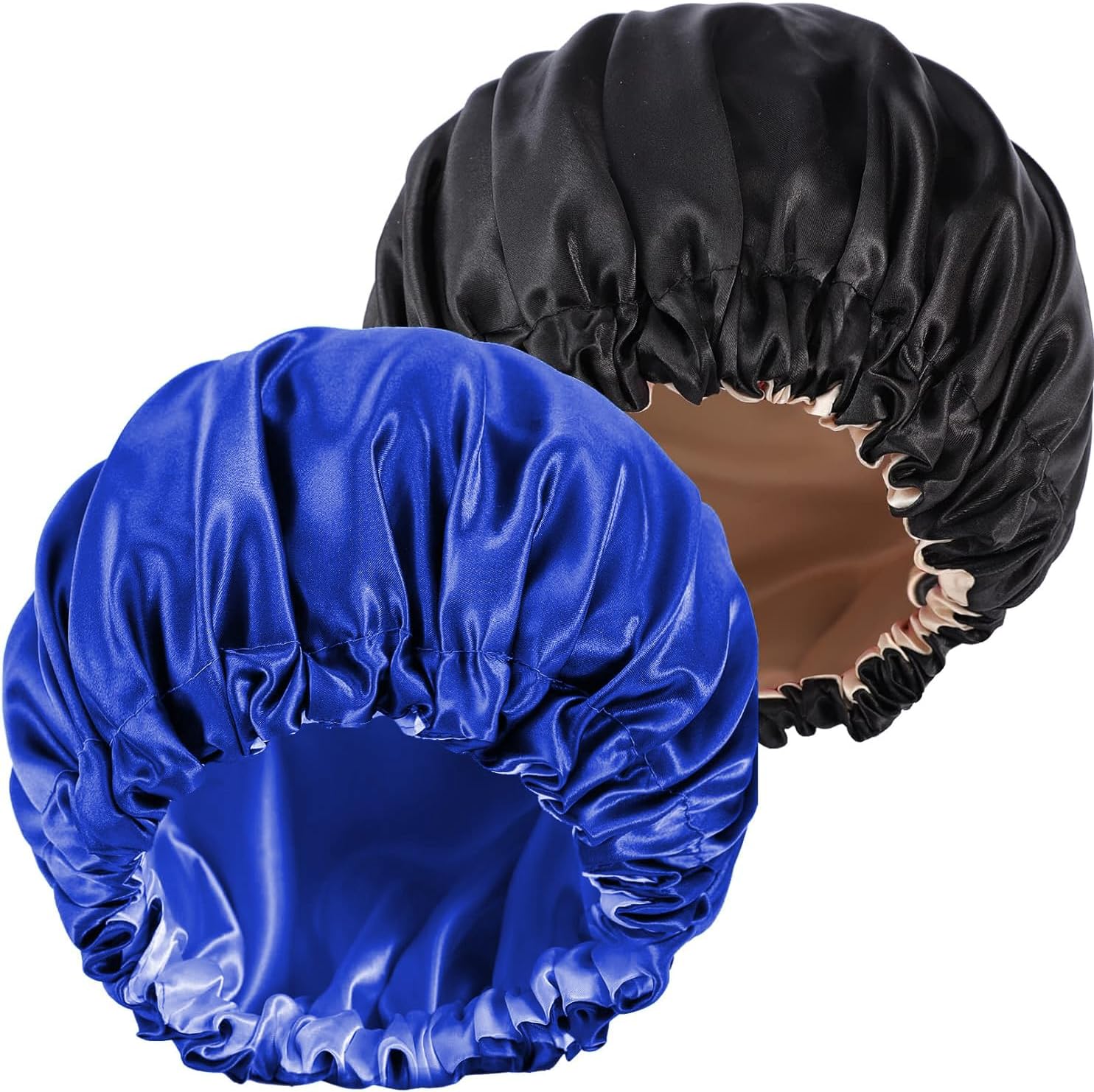 CACASO 2 Pack Satin Bonnet Sleep Cap,Extra Large Hair Bonnet for Black Women,Double Layer Reversible Silk Bonnet Hair Cap,Adjustable Sleep Bonnet Satin Cap for Curly Natural Hair