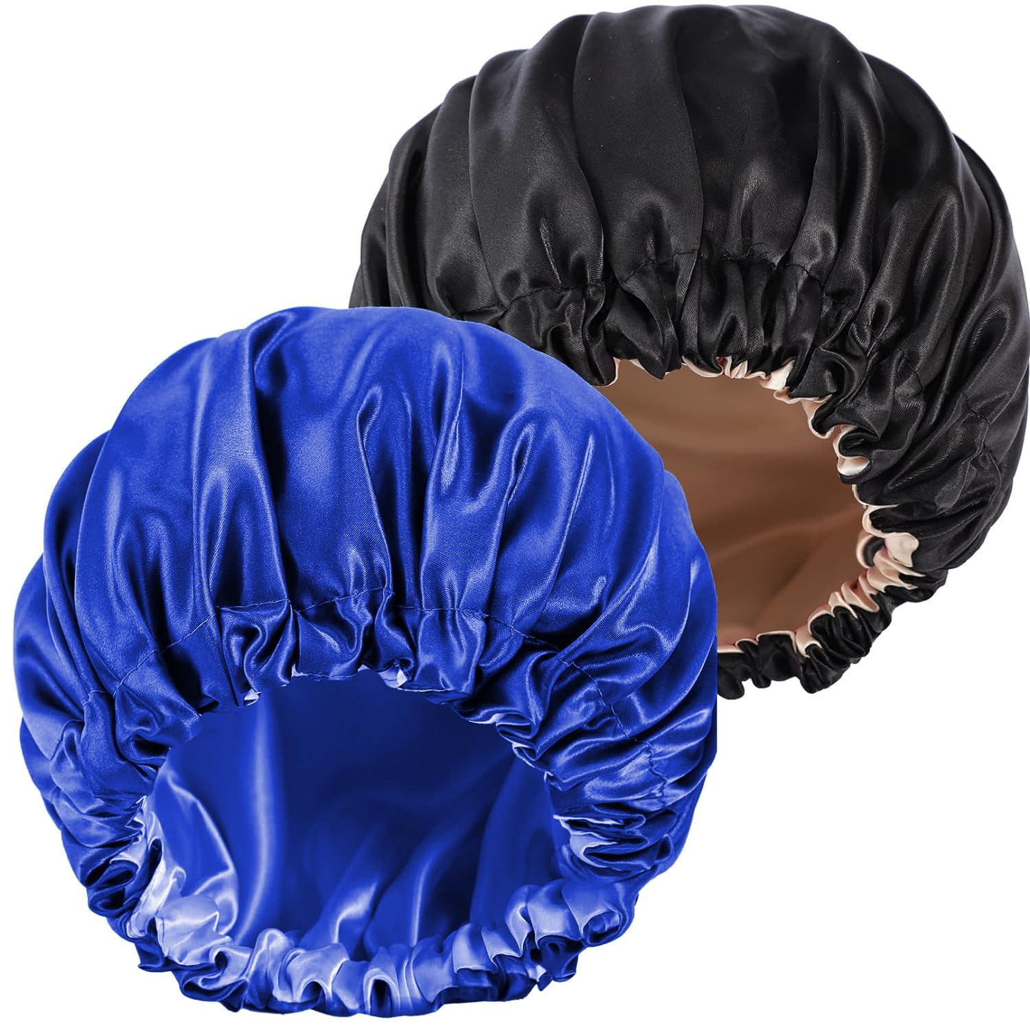 CACASO 2 Pack Satin Bonnet Sleep Cap,Extra Large Hair Bonnet for Black Women,Double Layer Reversible Silk Bonnet Hair Cap,Adjustable Sleep Bonnet Satin Cap for Curly Natural Hair