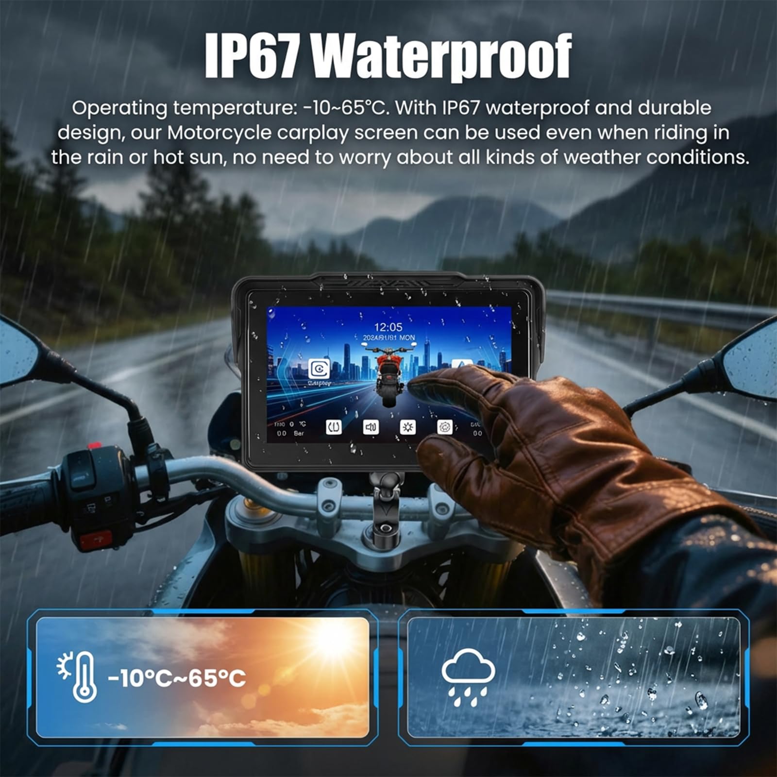 SIXTOP Pantalla Moto 7 Pulgadas, Carplay y Android Auto Inalámbrico para Motocicletas con Soporte Desmontable, Bluetooth, IP67 Impermeable, Control por Voz Siri