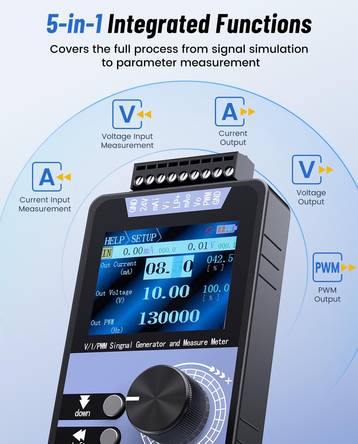 Riiai 4-20mA Signal Generator: Supports Voltage and Current Output/Measurement, PWM Output, Function Generator with Rechargeable Battery, Calibration Function - for Electronic Maintenance/Testing