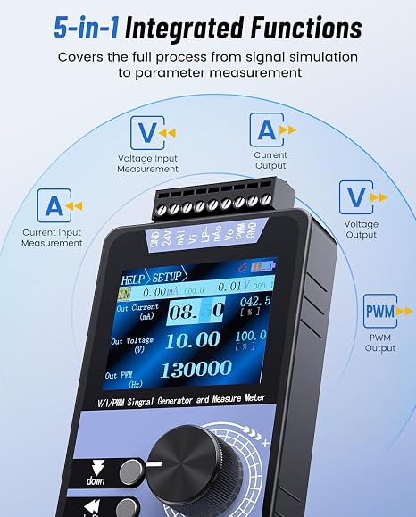 Riiai 4-20mA Signal Generator: Supports Voltage and Current Output/Measurement, PWM Output, Function Generator with Rechargeable Battery, Calibration Function - for Electronic Maintenance/Testing