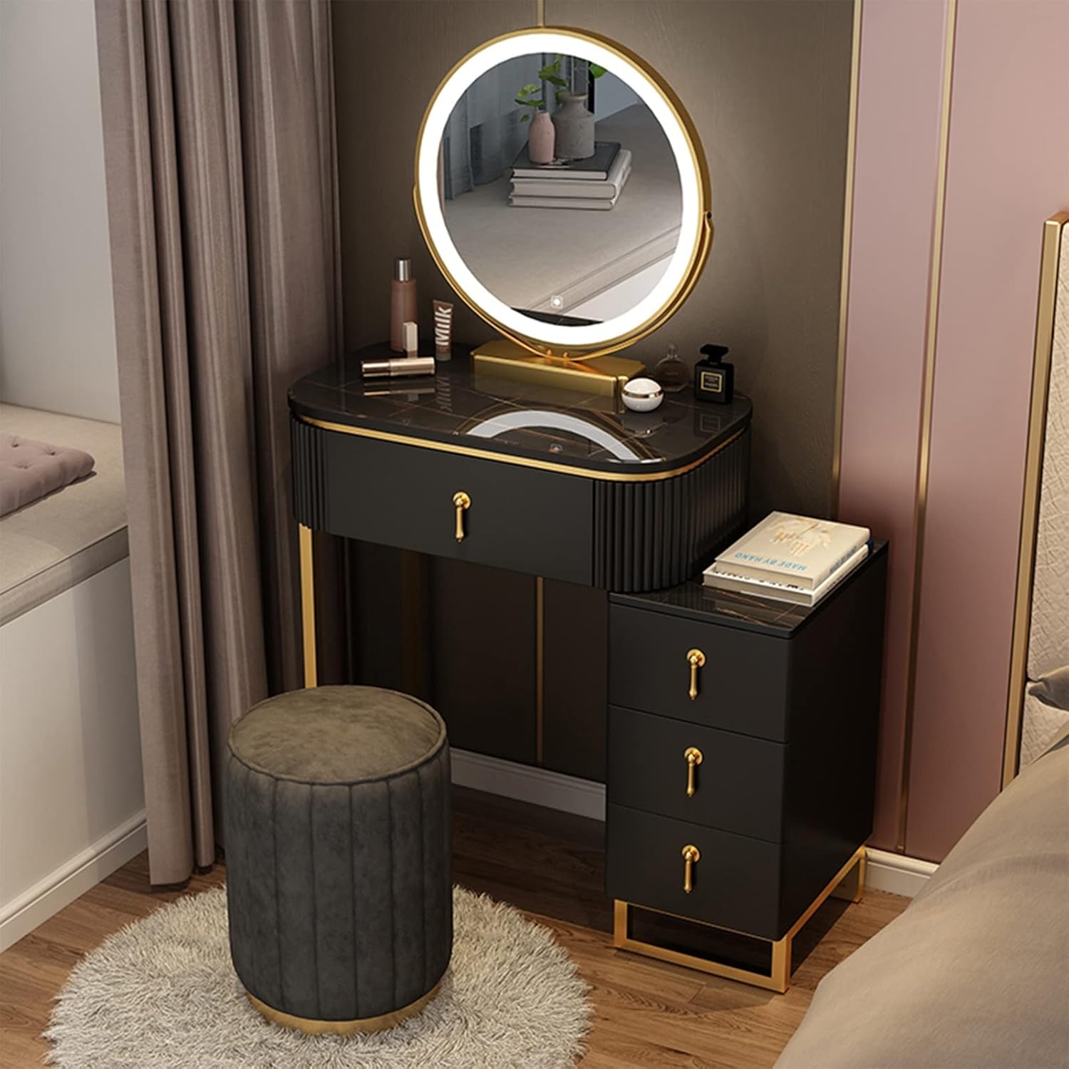 Makeup Vanity With Lights And 4 Drawers,Modern Bedroom