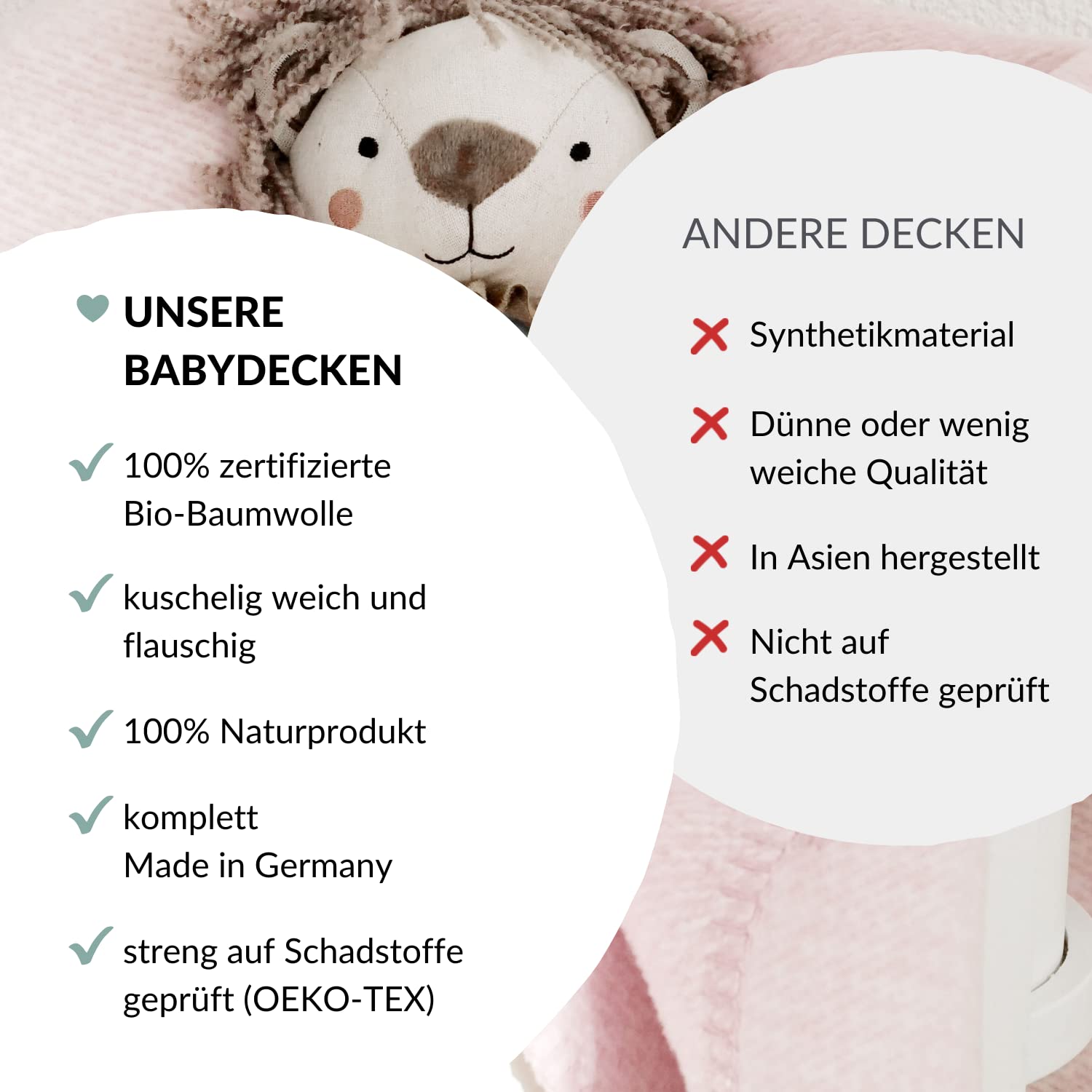 kids&me® Manta para bebé de algodón (orgánico), certificado Öko-Tex, fabricada en Alemania, manta de lana suave para bebés, manta de algodón rosa para niñas, 70 x 100 cm