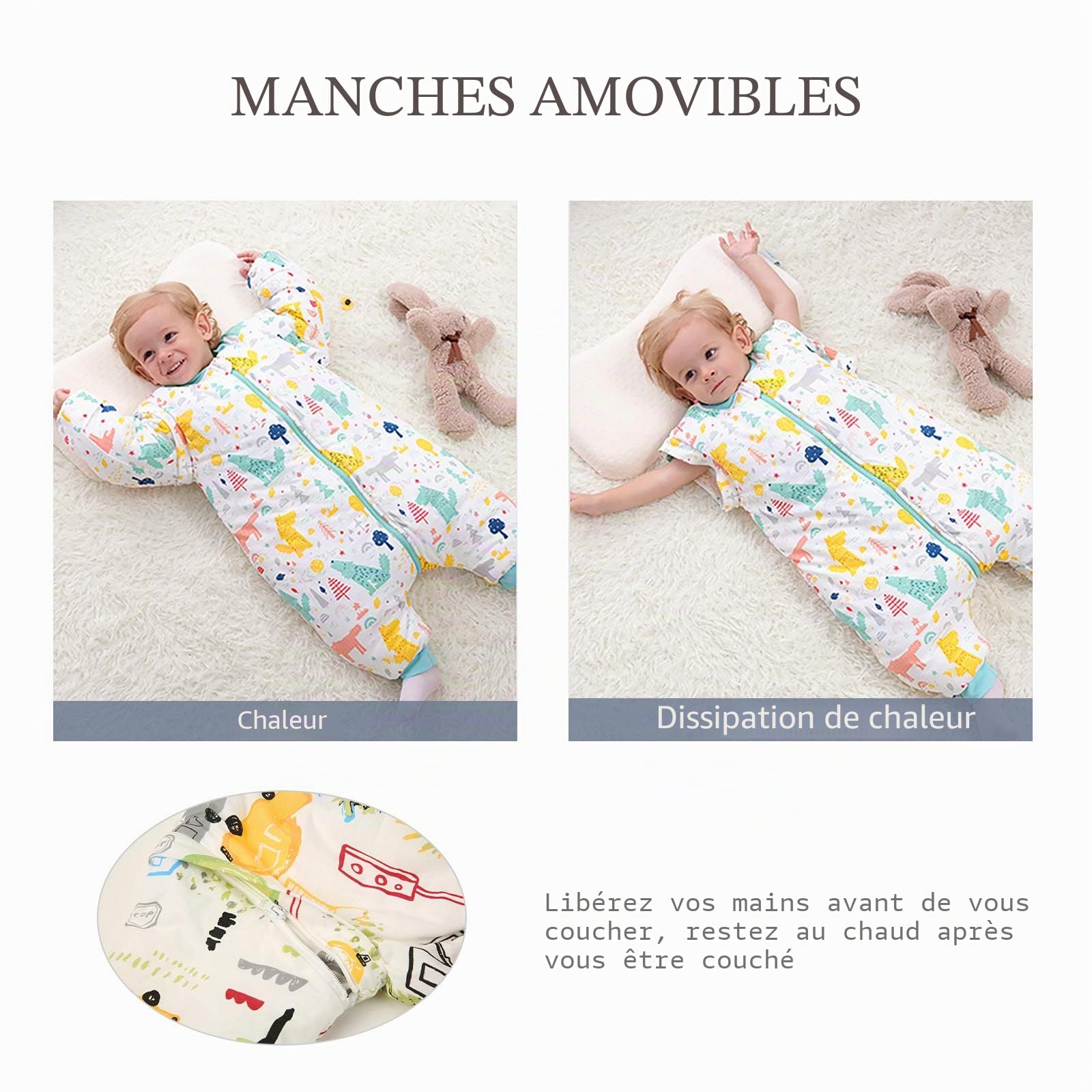 SONARIN Gigoteuse pour bébé-2.5 Tog,Mince,Manches Amovibles, En coton bio Très Douce et Chaud,Turbulette Hiver pour bébé,Différentes Tailles de 6 mois à 6 ans, Lapin Blanc(2.5tog),S (6-24 mois)