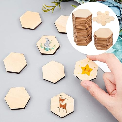 Miniatura 6 de 50 piezas de madera hexagonales de 1.969 in con forma de madera hexagonal sin terminar, formas recortadas para manualidades, adornos para proyectos