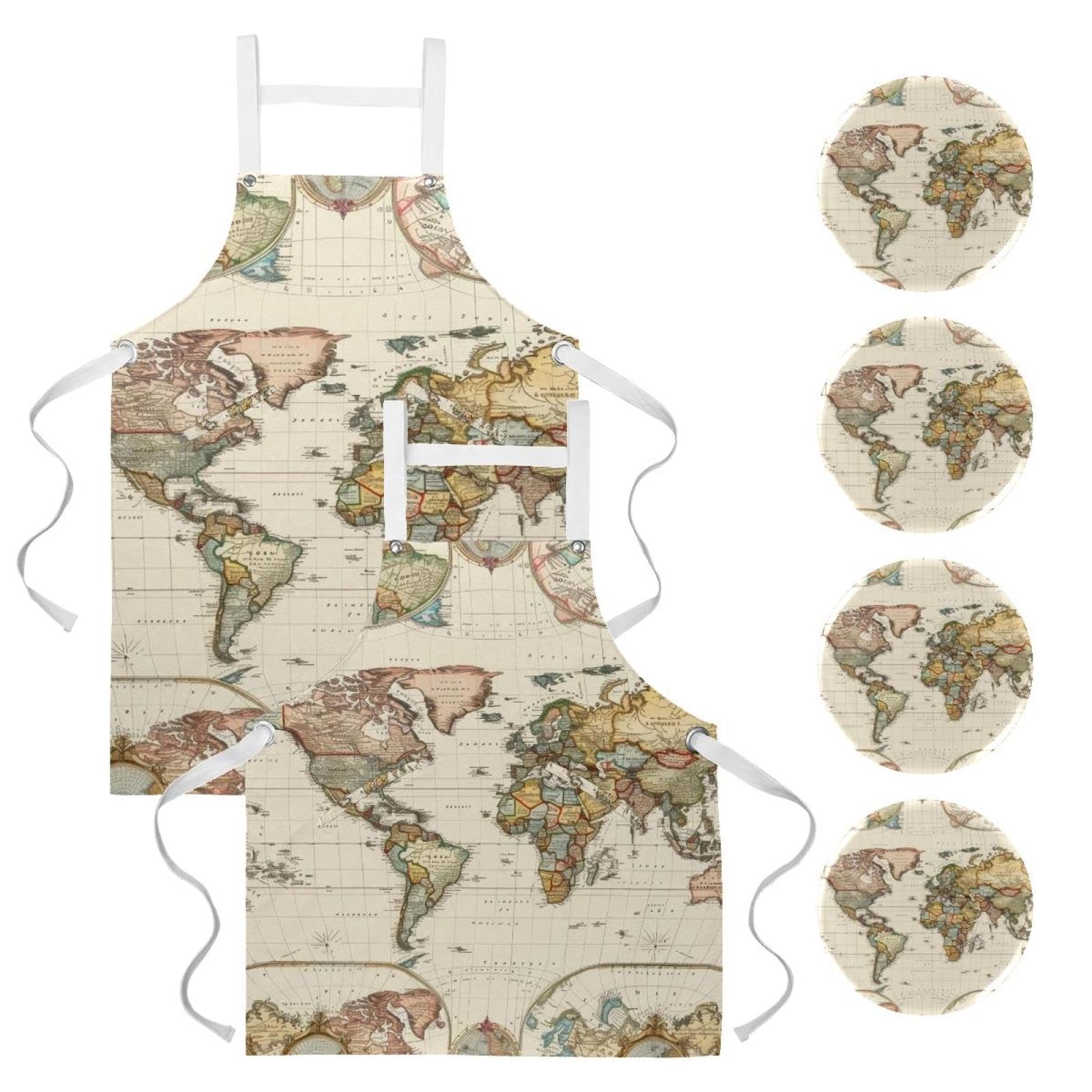 Lot de 2 tabliers de cuisine - Motif carte politique antique du monde - Tabliers imperméables et réglables avec 2 poches pour homme et femme, Carte politique du monde antique,