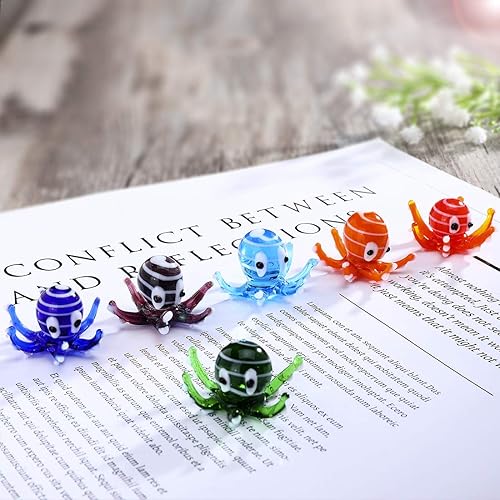 Miniatura 3 de H&D HYALINE & DORA 6 mini figuras de animales marinos soplados de cristal de tortuga marina hechas a mano y 6 figuras de pulpo multicolor