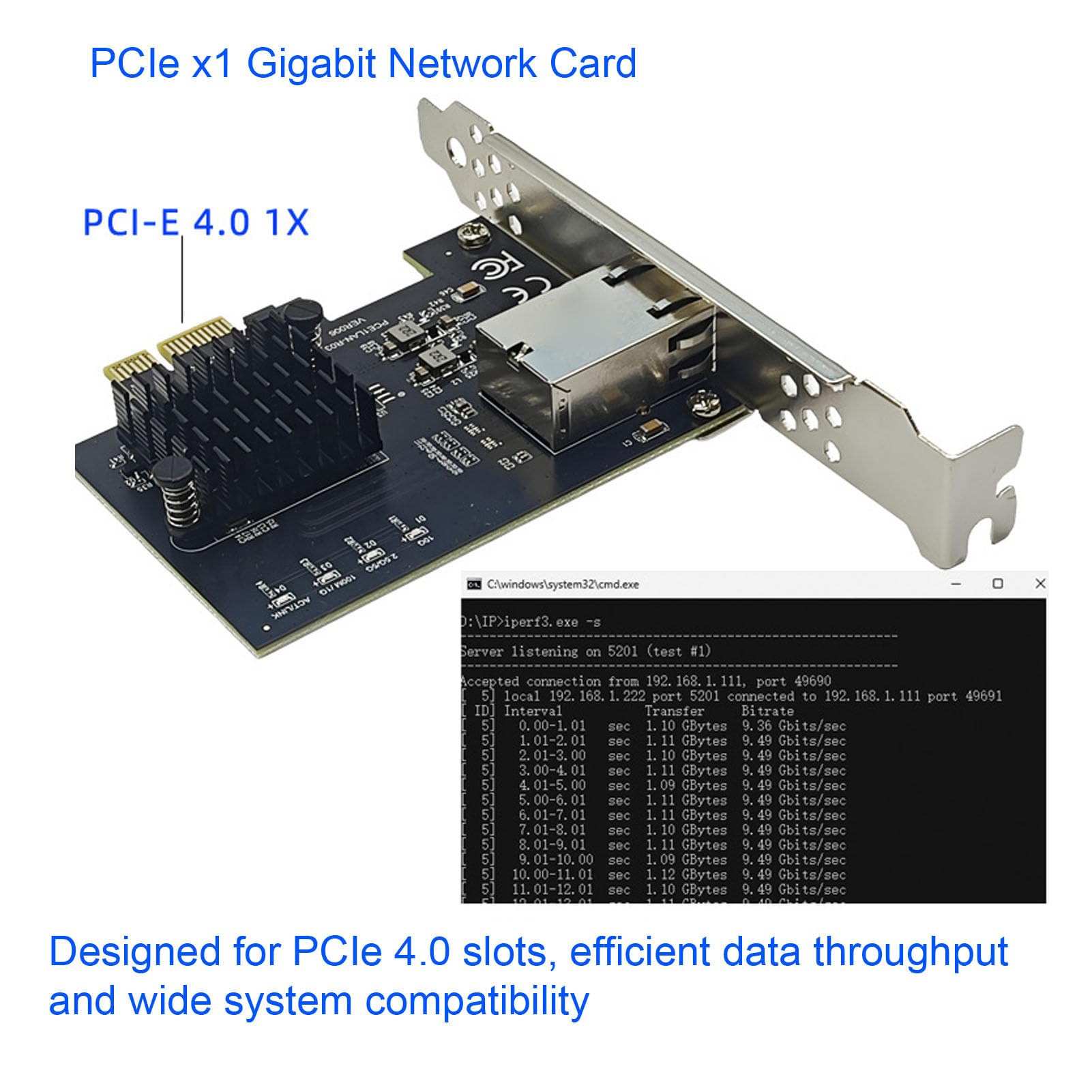 Denash Gigabitowa Karta Sieciowa PCIe 4.0 10 Gb/s, Kontroler Realtek RTL8127AT Adapter Ethernet z szeroką kompatybilnością systemową, do Komputerów Stacjonarnych Serwer PC NAS Data