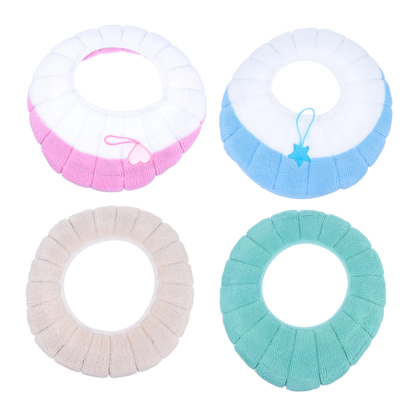 LABRIMP 4pcs Warm Plush Toilet Seat Cover Knitted Handle Pads Washable Comfortable Mats for Ladies Boys and Girls Elderly Random